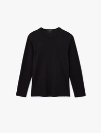 Pamuklu Bisiklet Yaka Basic Slim Fit Uzun Kollu Tişört