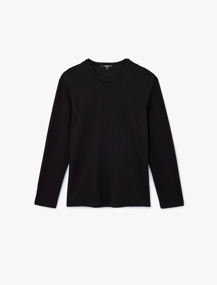  Pamuklu Bisiklet Yaka Basic Slim Fit Uzun Kollu Tişört