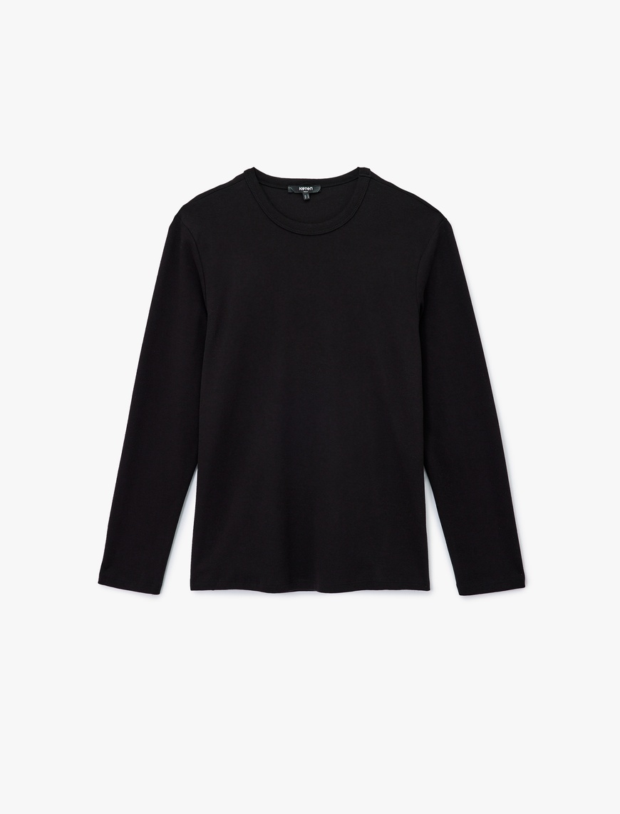   Pamuklu Bisiklet Yaka Basic Slim Fit Uzun Kollu Tişört