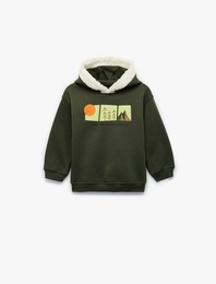 Uzun Kollu Baskılı Kapşonlu Oversize Sweatshirt
