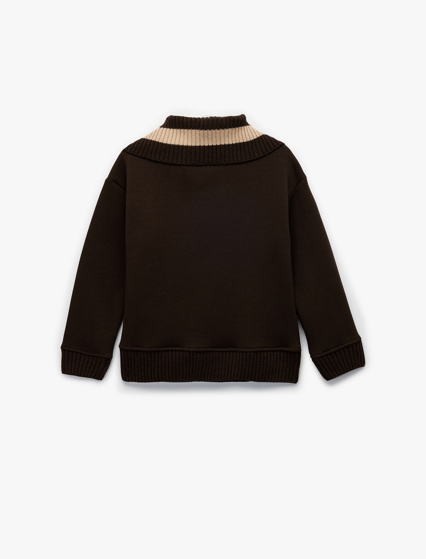  Kız Çocuk Uzun Kollu Yarım Fermuarlı Ayıcık Nakışlı Oversize Sweatshirt