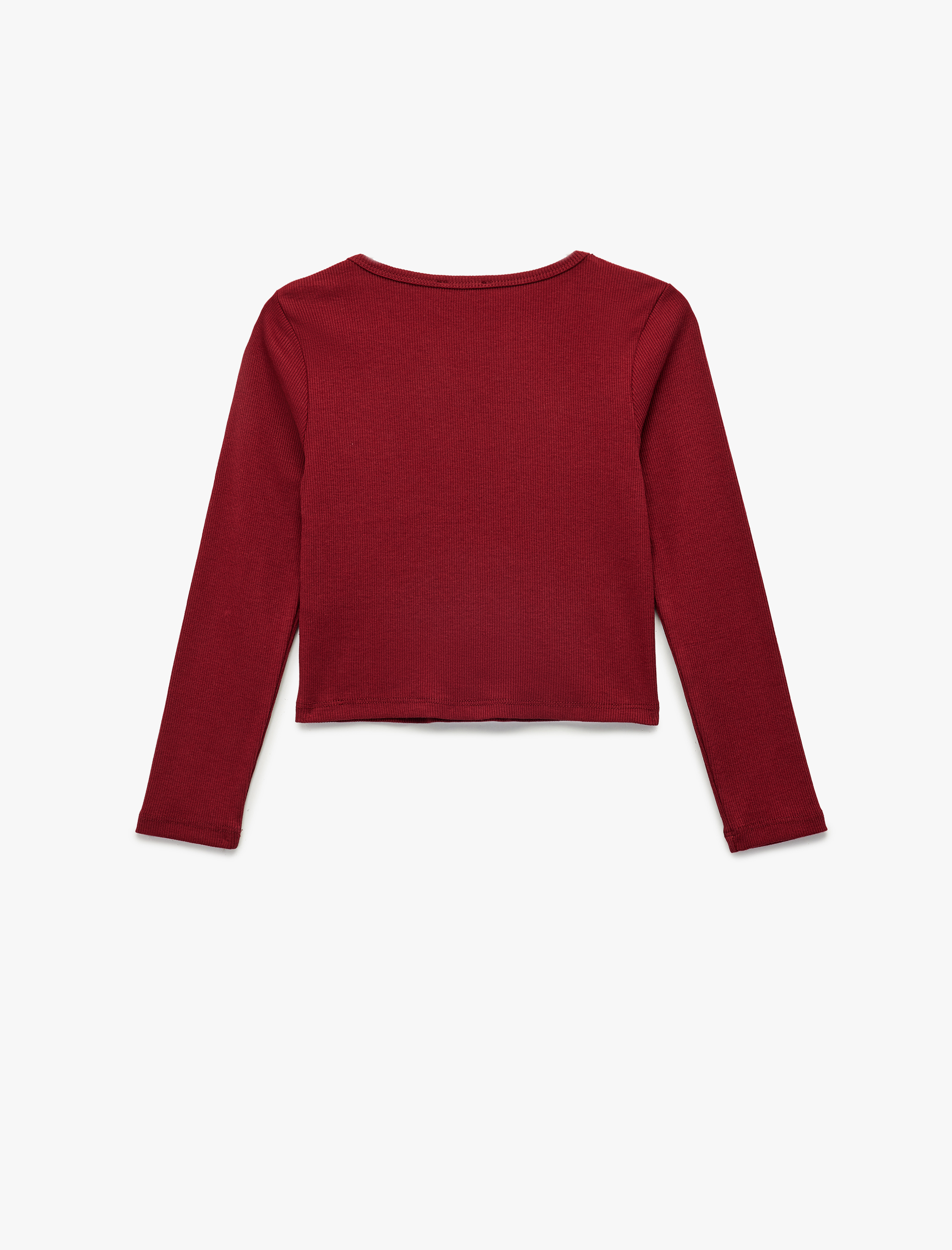  Kız Çocuk Düğme Detaylı Uzun Kollu V Yaka Basic Tişört