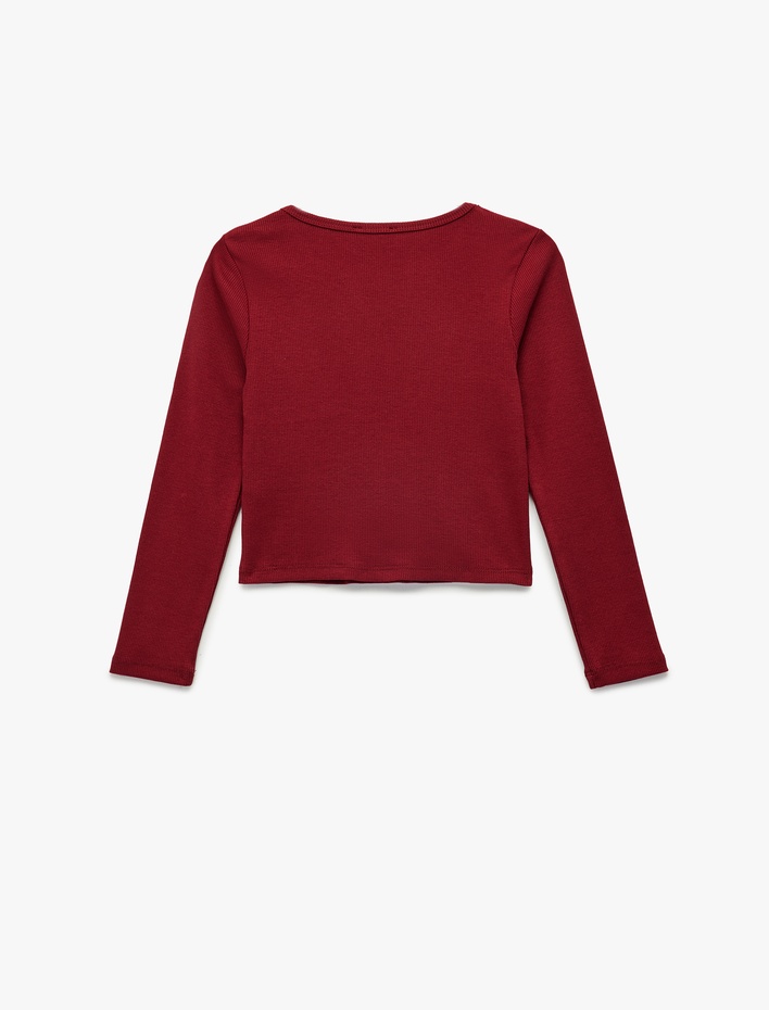 Kız Çocuk Düğme Detaylı Uzun Kollu V Yaka Basic Tişört