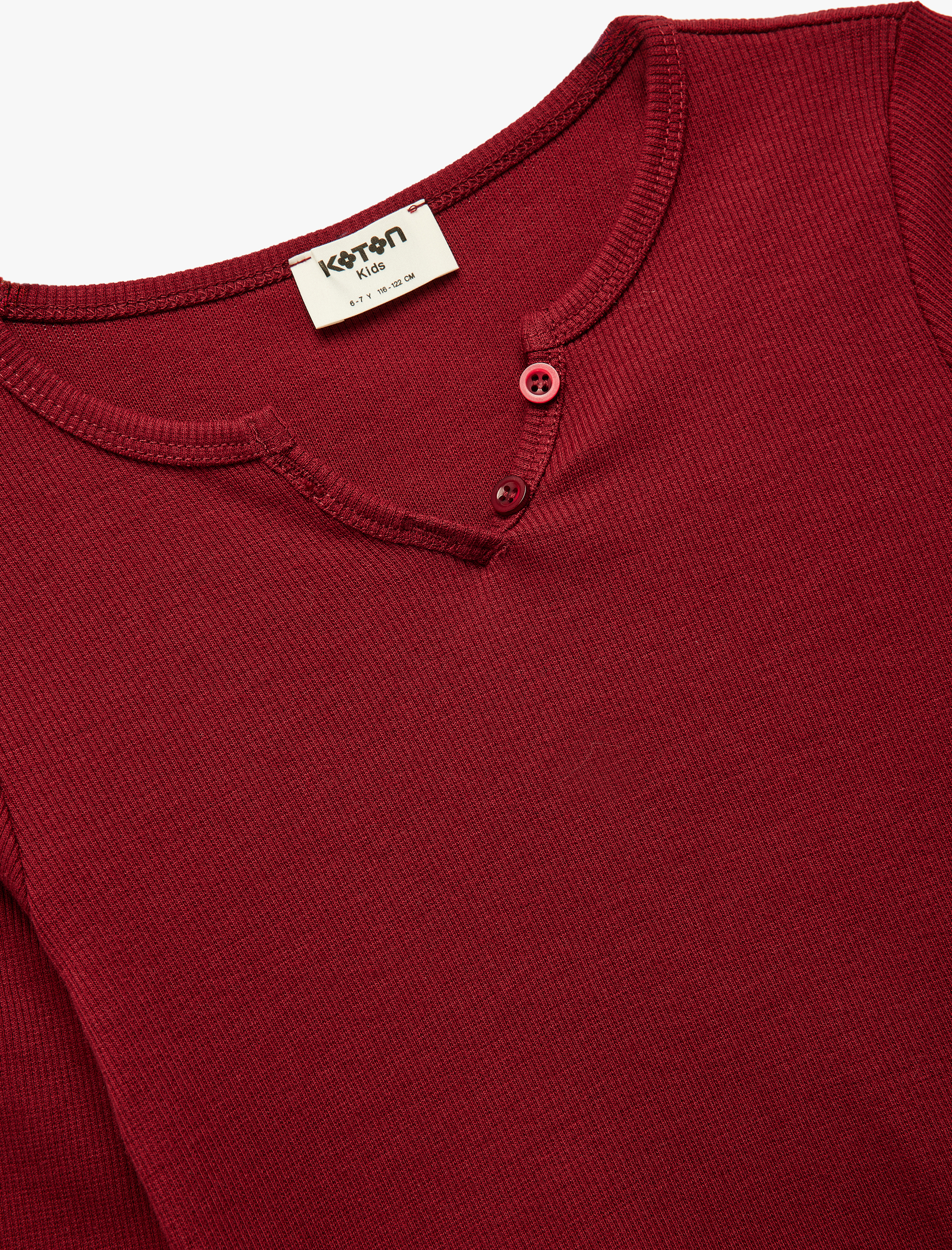  Kız Çocuk Düğme Detaylı Uzun Kollu V Yaka Basic Tişört