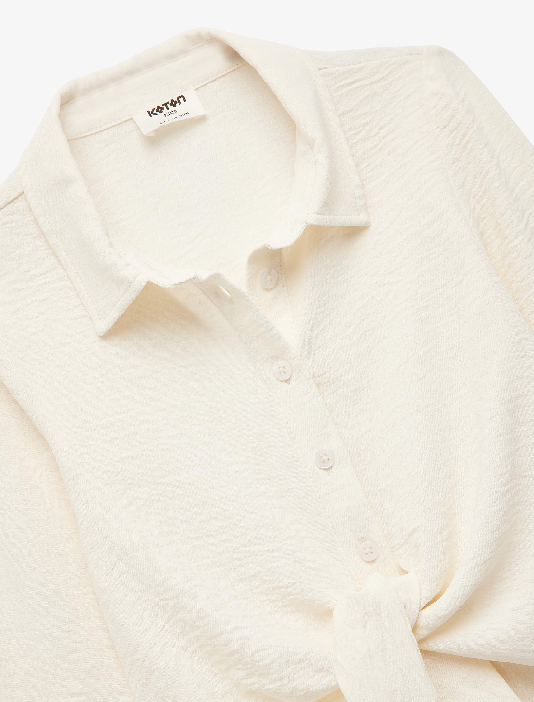  Kız Çocuk Uzun Kollu Düğmeli Bağlama Detaylı Gömlek