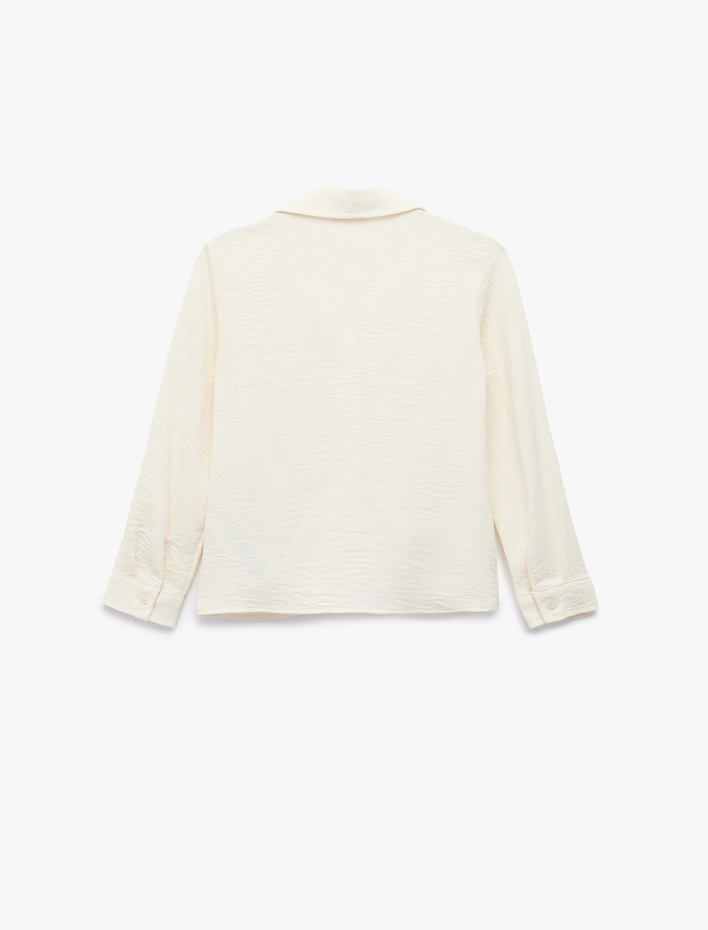 Kız Çocuk Uzun Kollu Düğmeli Bağlama Detaylı Gömlek