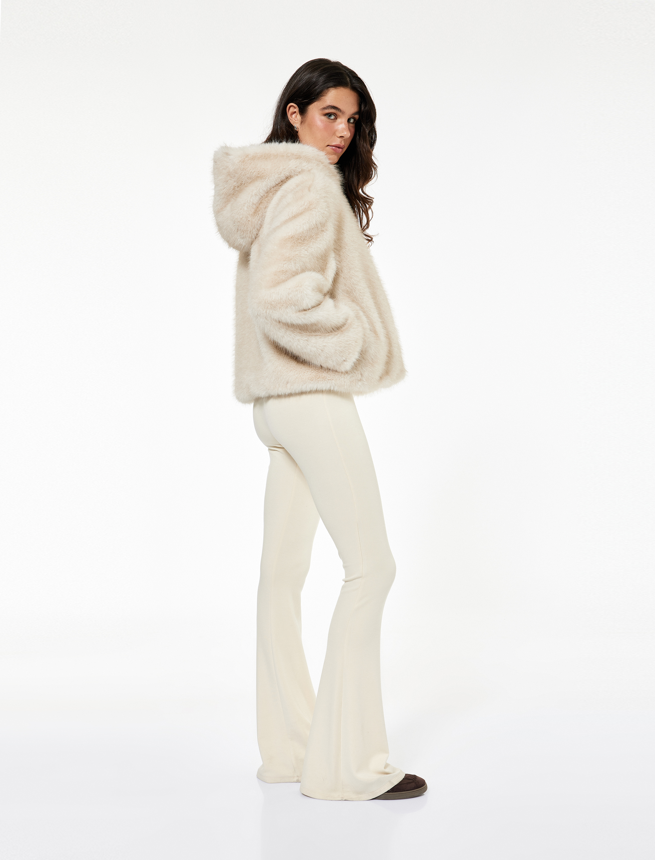   Koton X Sibil Çetinkaya - Suni Kürk Mont Uzun Kollu Kapüşonlu