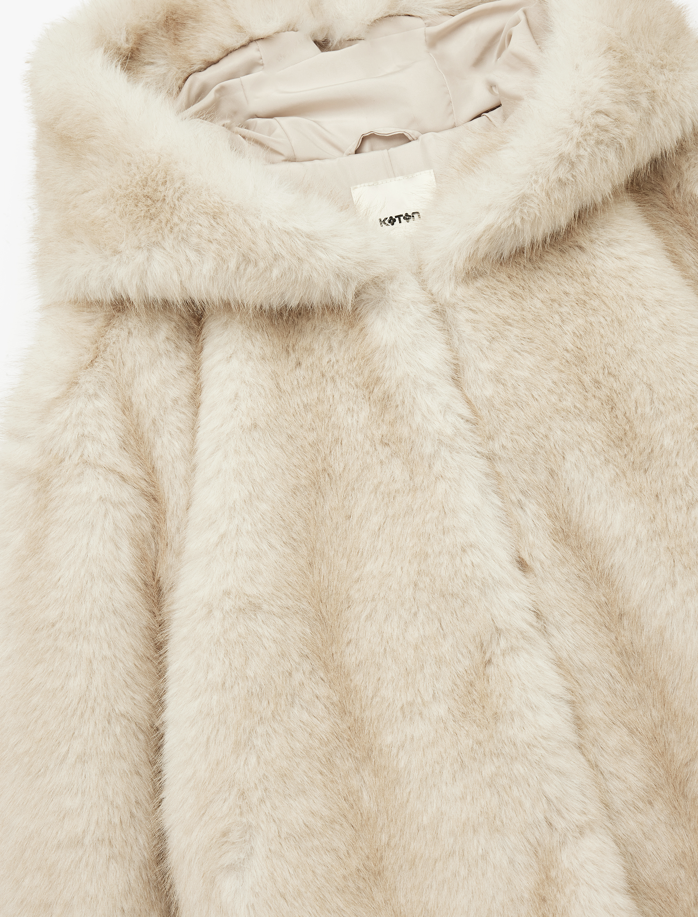   Koton X Sibil Çetinkaya - Suni Kürk Mont Uzun Kollu Kapüşonlu