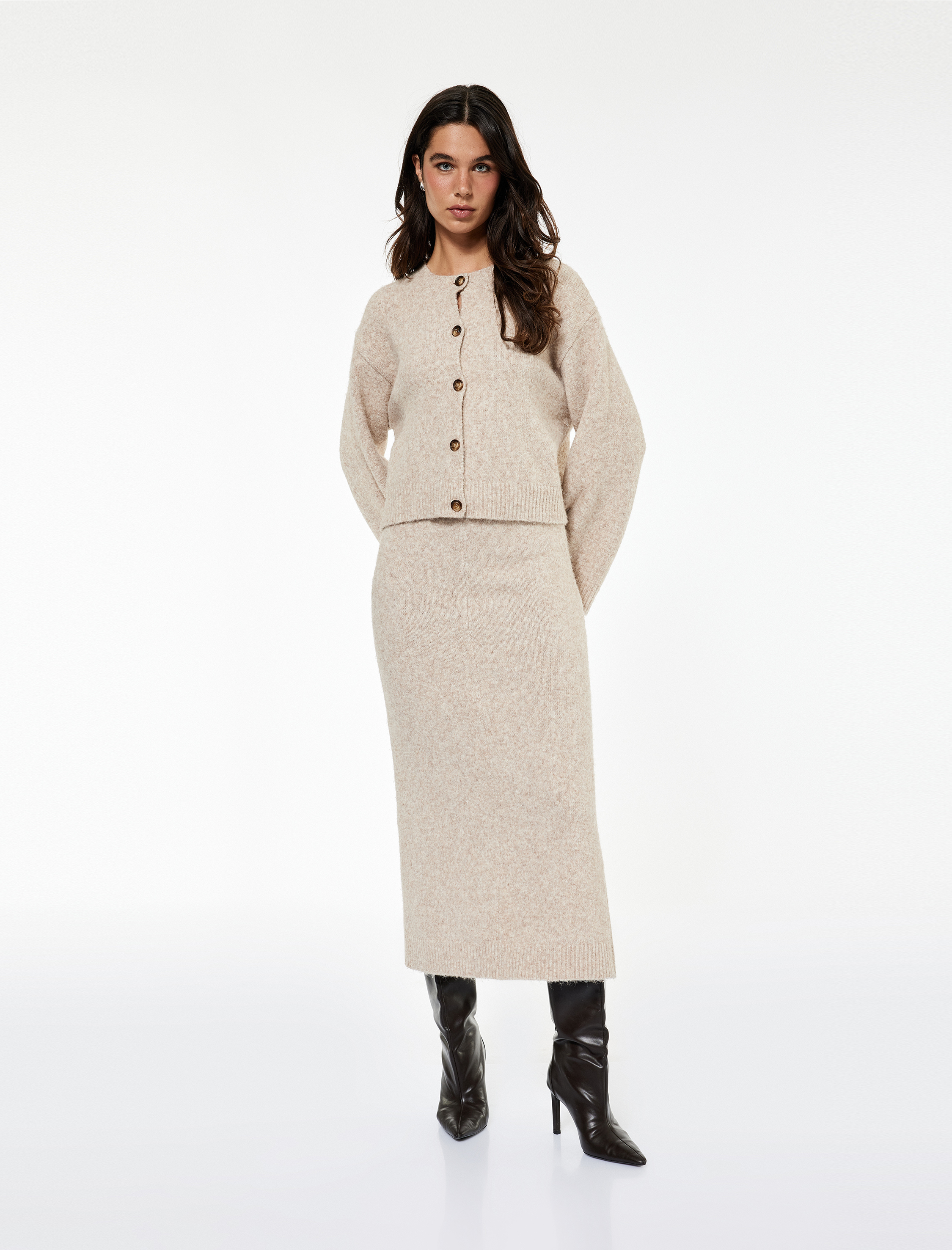   Koton X Sibil Çetinkaya - Yırtmaç Detaylı Yüksek Bel Midi Triko Etek