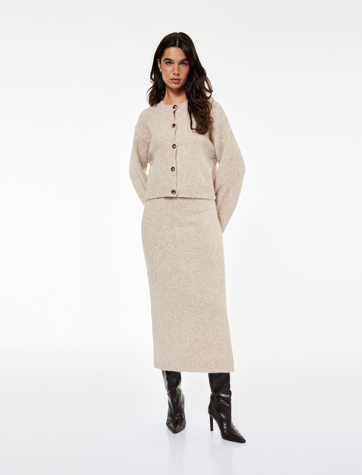  Koton X Sibil Çetinkaya - Yırtmaç Detaylı Yüksek Bel Midi Triko Etek