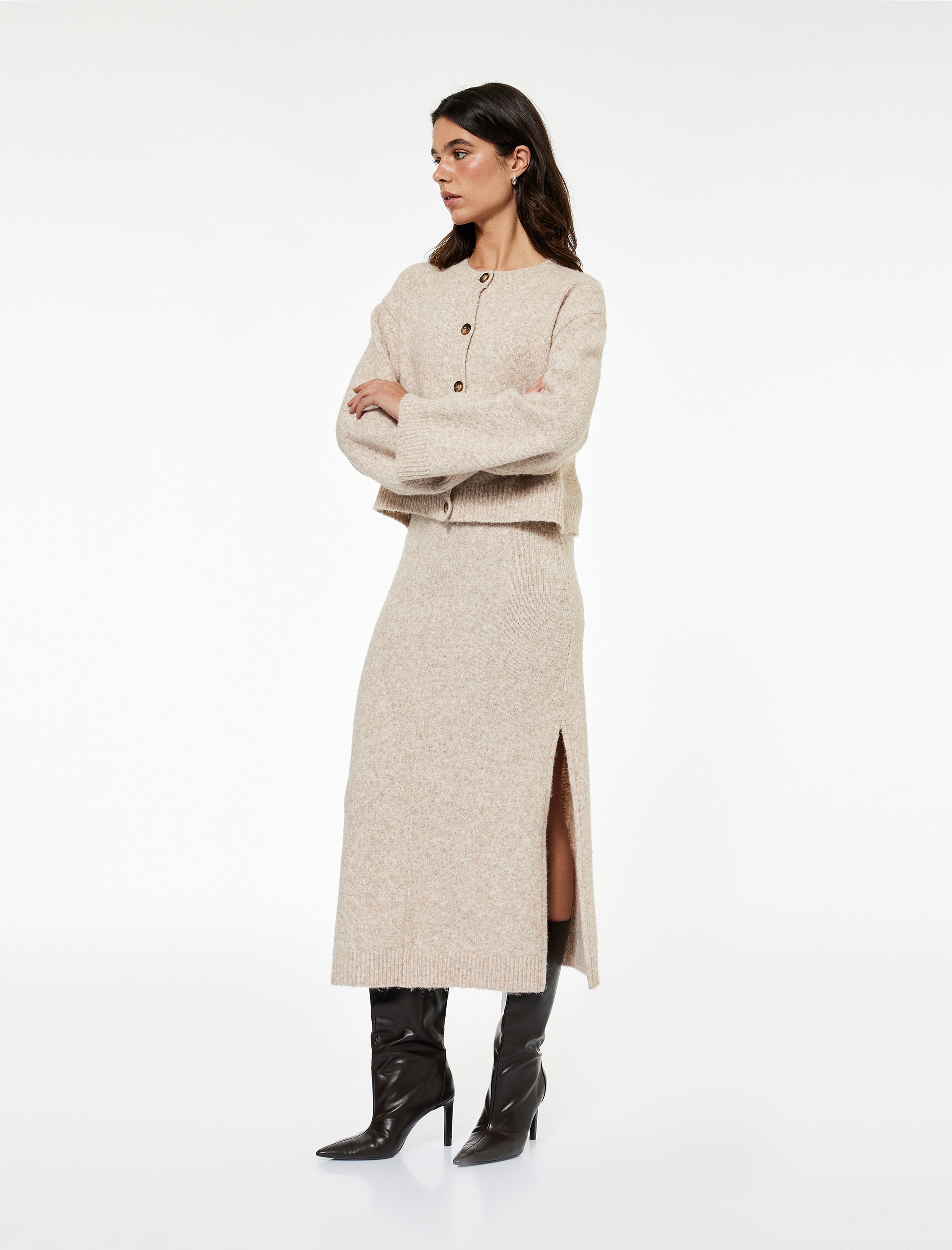   Koton X Sibil Çetinkaya - Yırtmaç Detaylı Yüksek Bel Midi Triko Etek