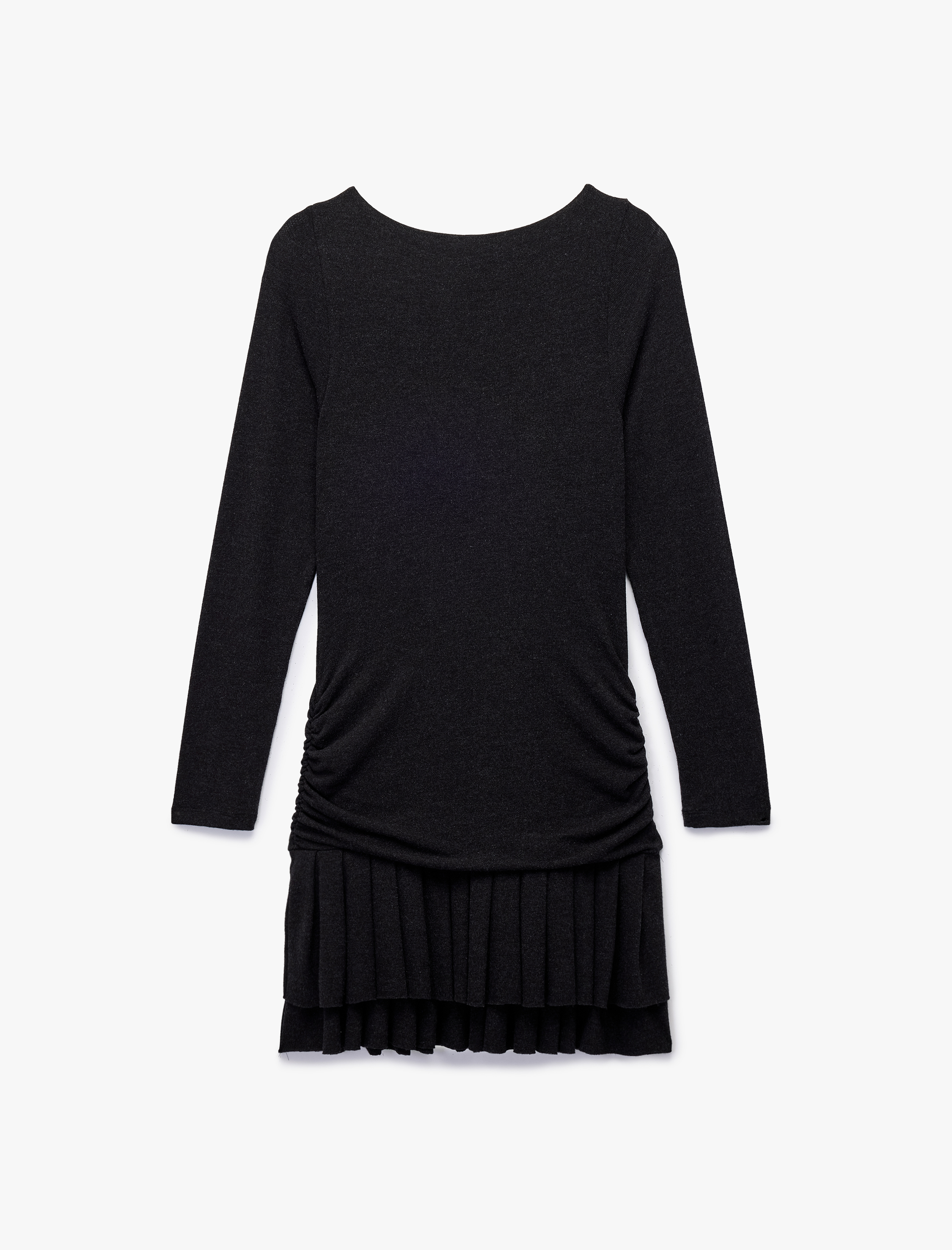   Koton X Sibil Çetinkaya - Uzun Kollu Yuvarlak Yaka Drapeli Mini Pileli Triko Elbise