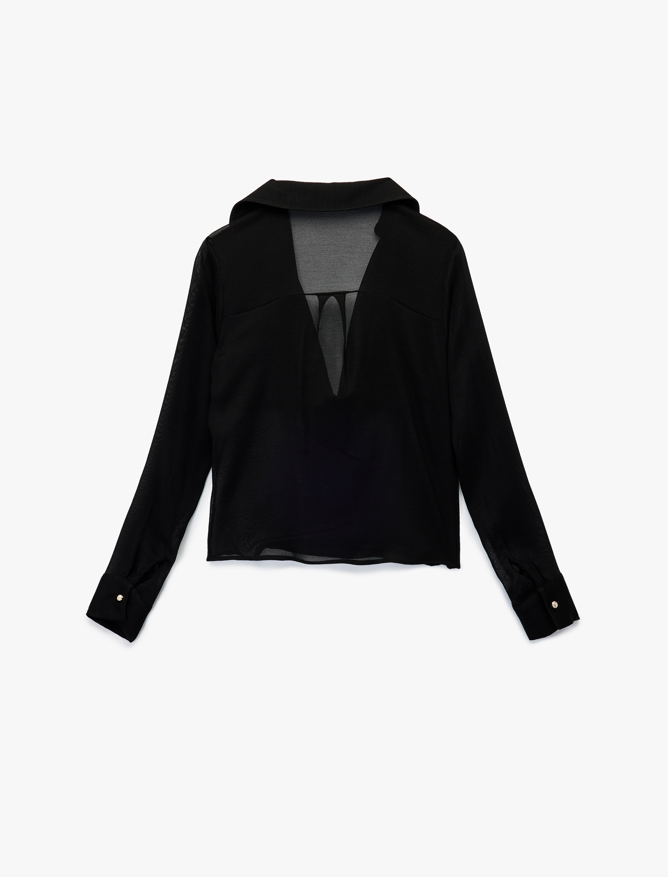   Yarı Transparan Uzun Kollu Degaje Detaylı Gömlek Yaka Bluz