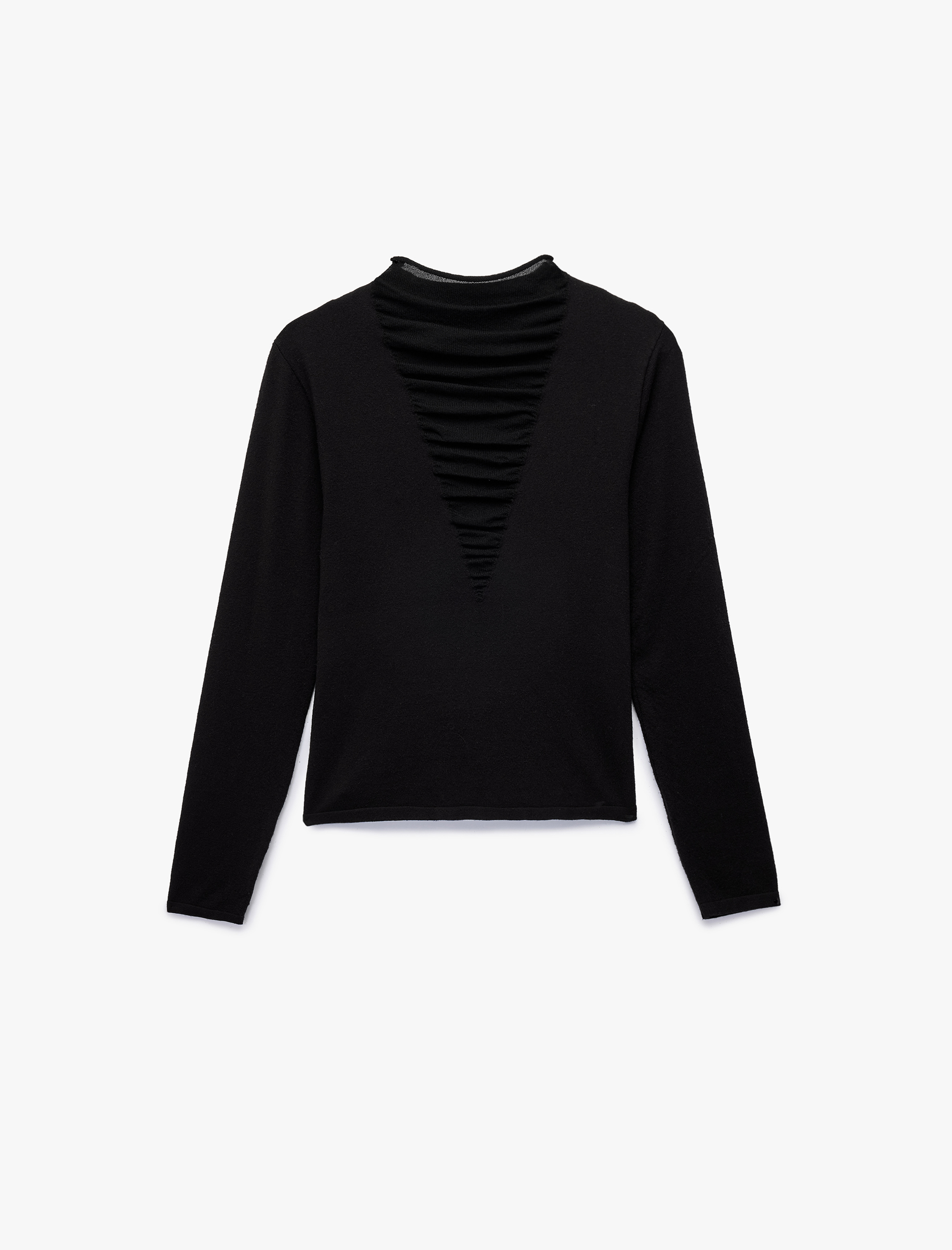   Koton X Sibil Çetinkaya - Slim Fit Uzun Kollu Dik Yaka Tül Detaylı Triko Kazak