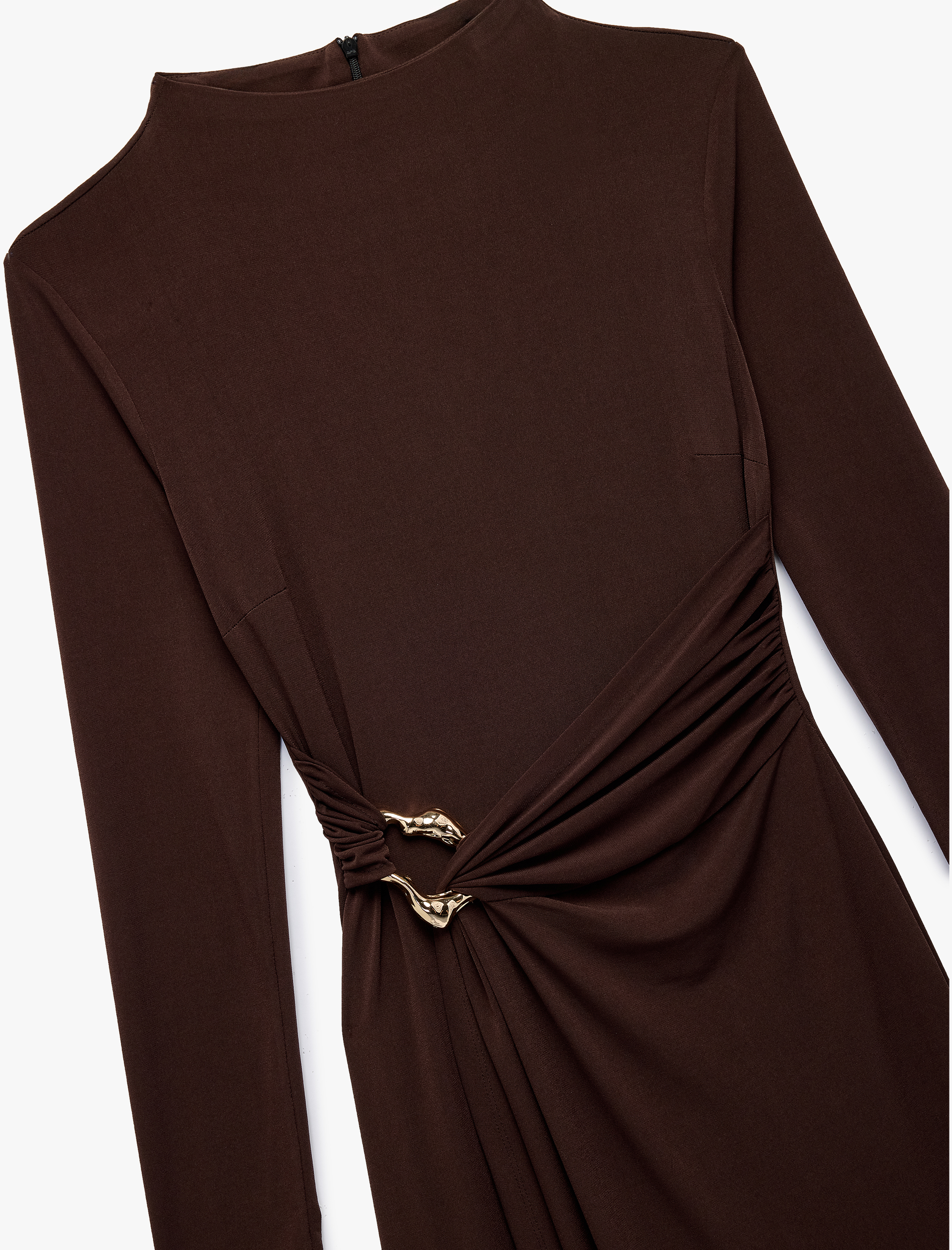   Koton X Sibil Çetinkaya - Uzun Kollu Dik Yaka Metal Aksesuarlı Slim Fit Maxi Elbise