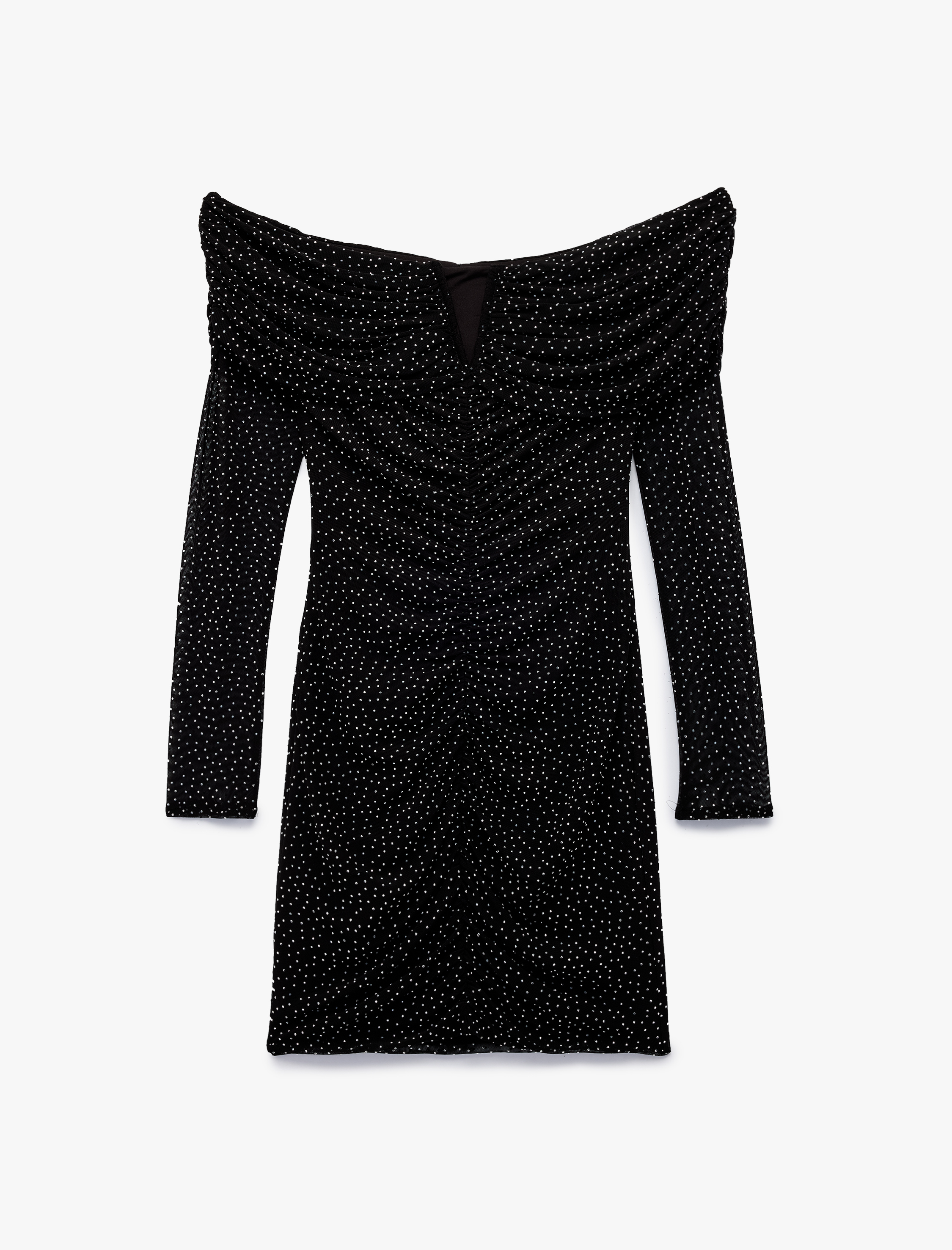   Koton X Sibil Çetinkaya - Kayık Yaka Uzun Kollu Taşlı Bodycon Mini Abiye Elbise