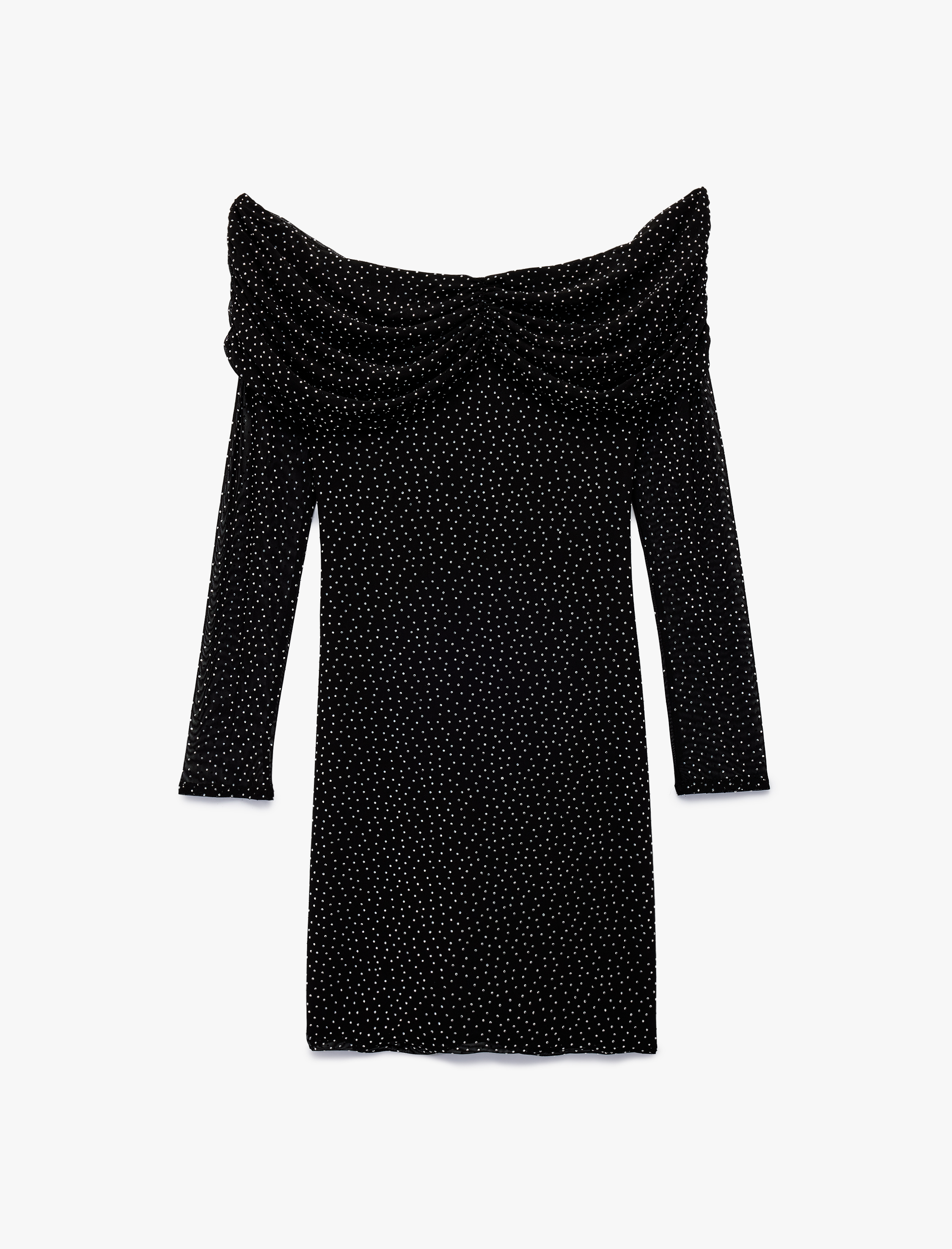   Koton X Sibil Çetinkaya - Kayık Yaka Uzun Kollu Taşlı Bodycon Mini Abiye Elbise