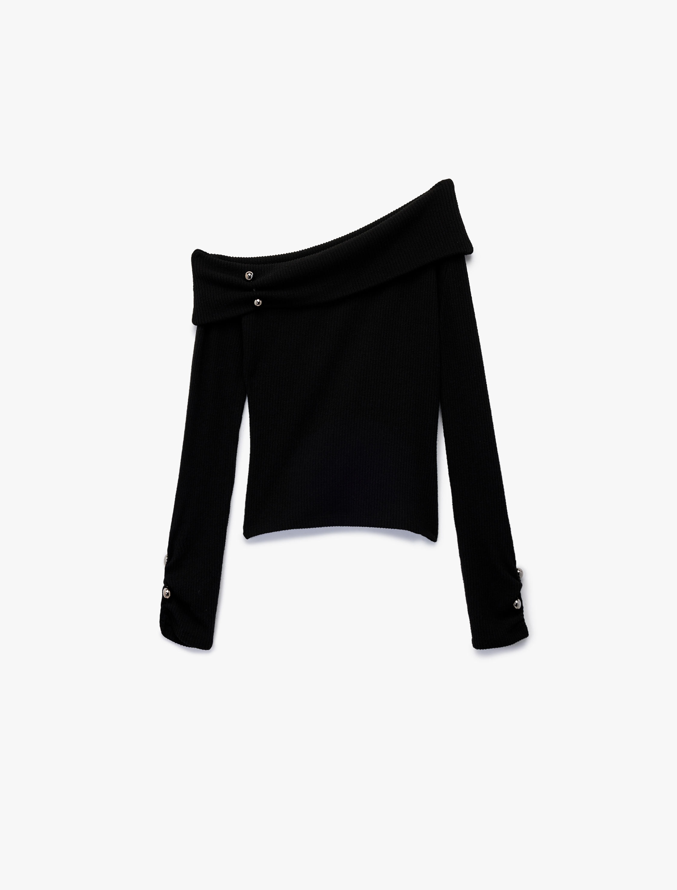Koton X Sibil Çetinkaya - Slim Fit Aksesuarlı Uzun Kollu Omzu Açık Bluz
