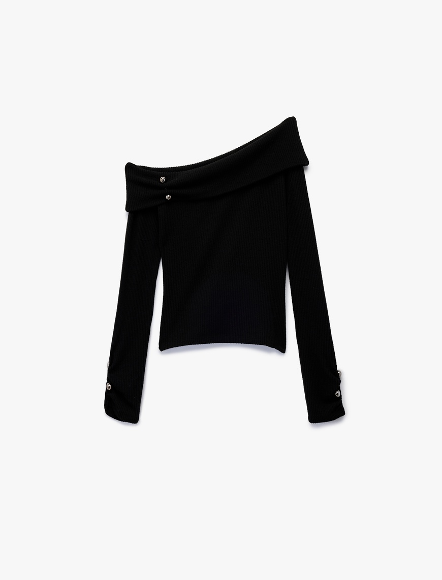   Koton X Sibil Çetinkaya - Slim Fit Aksesuarlı Uzun Kollu Omzu Açık Bluz