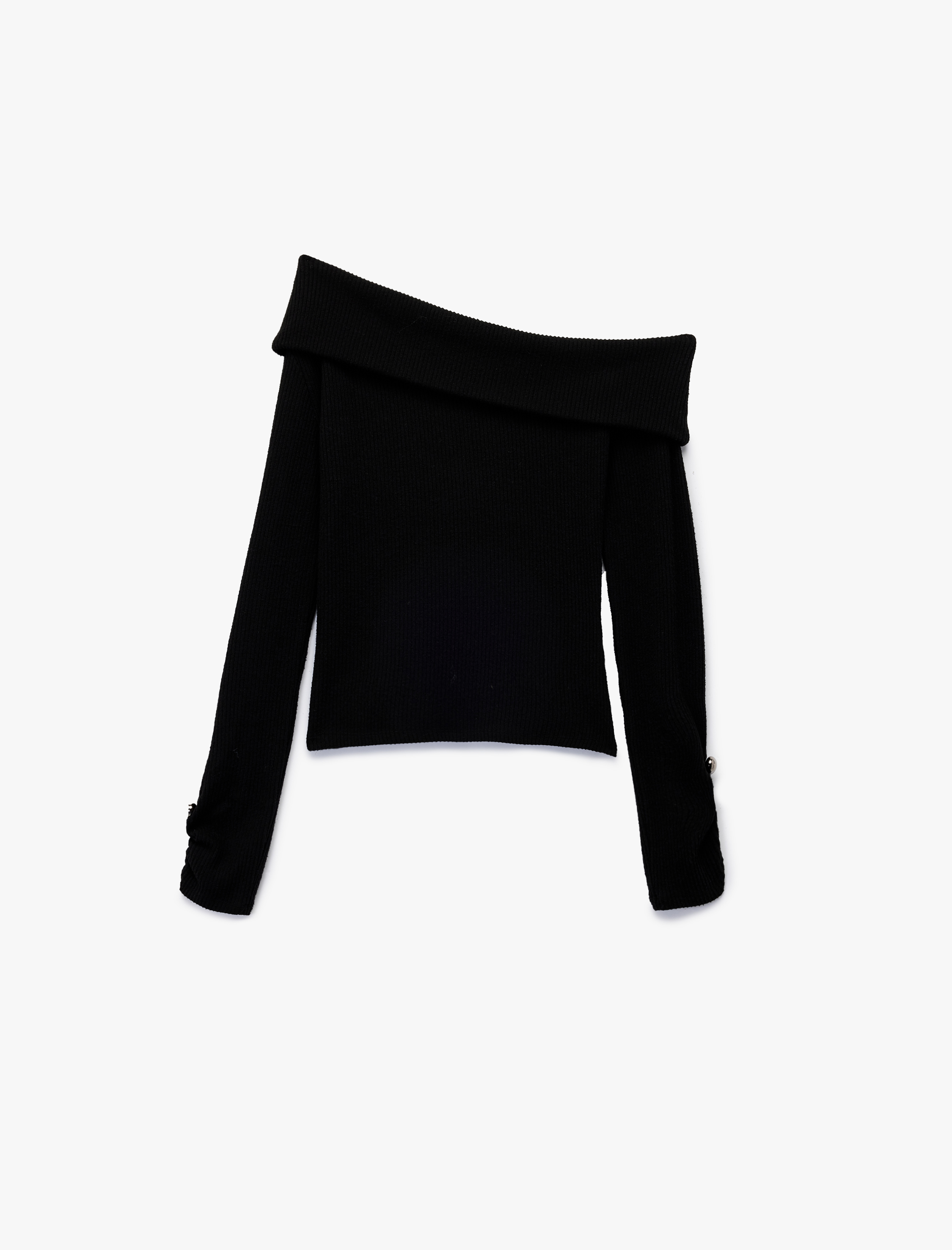 Koton X Sibil Çetinkaya - Slim Fit Aksesuarlı Uzun Kollu Omzu Açık Bluz
