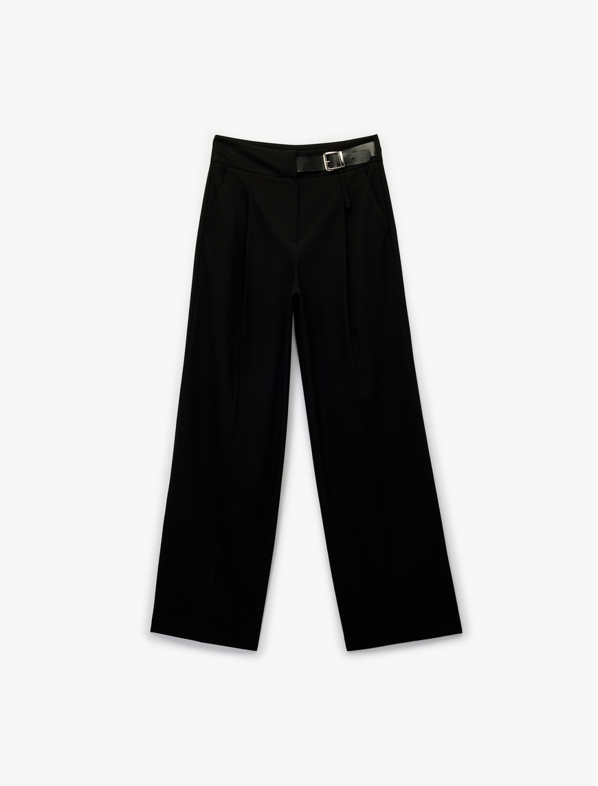   Koton X Sibil Çetinkaya - Straight Fit Yarım Kemer Detaylı Cepli Kumaş Pantolon