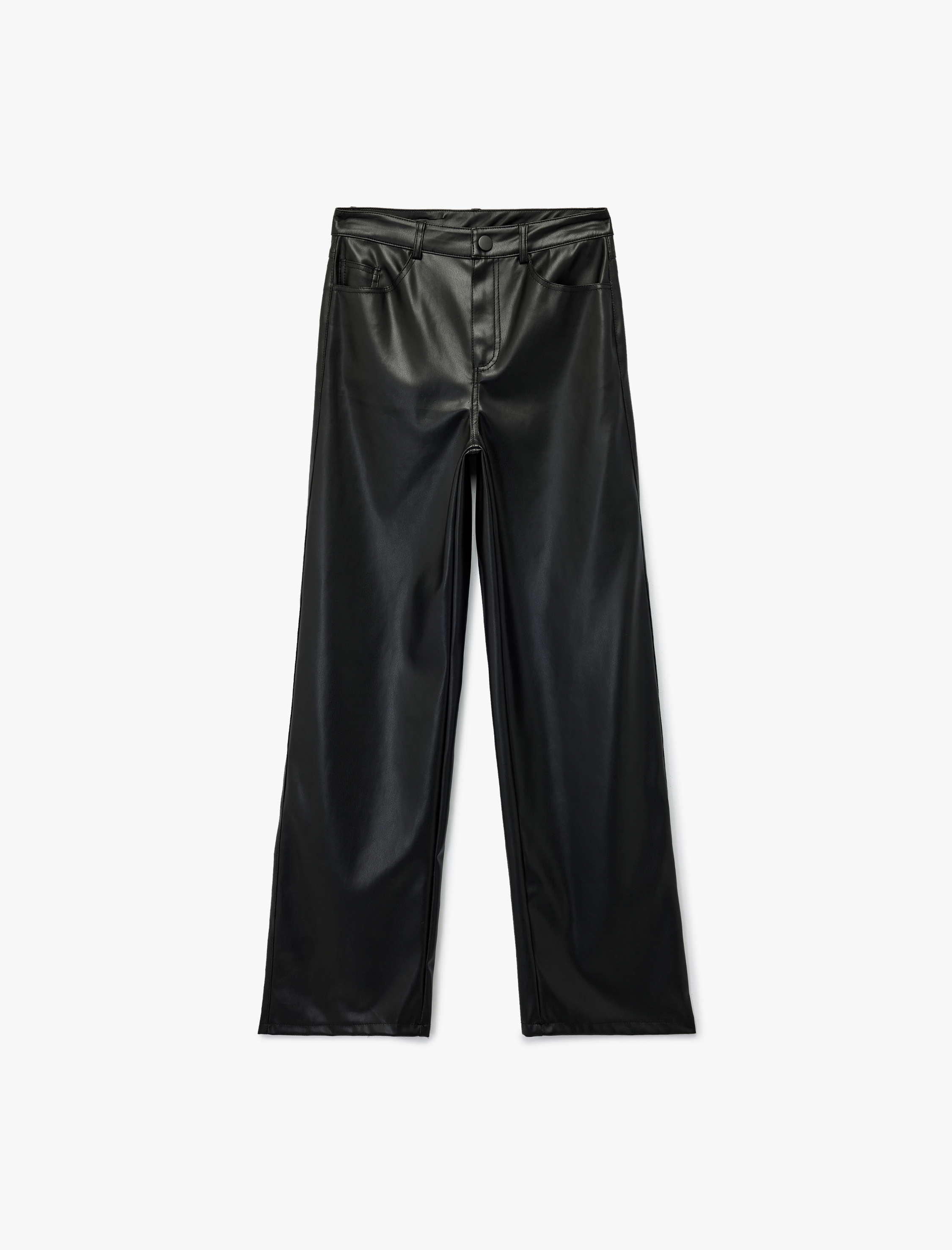   Koton X Sibil Çetinkaya - Cepli Düz Paça Suni Deri Pantolon