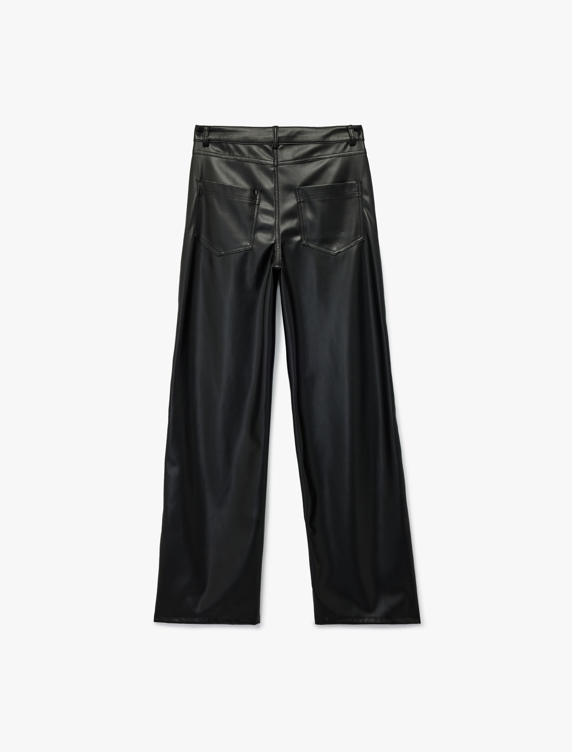   Koton X Sibil Çetinkaya - Cepli Düz Paça Suni Deri Pantolon