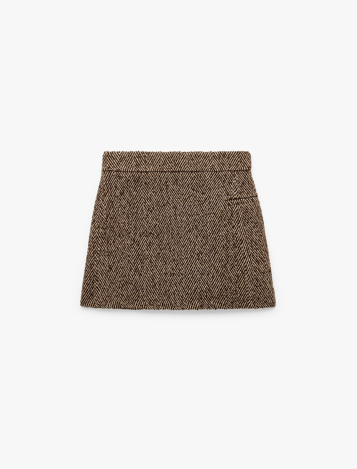  Koton X Melis Ağazat - A Kesim Slim Fit Cepli Mini Kışlık Etek