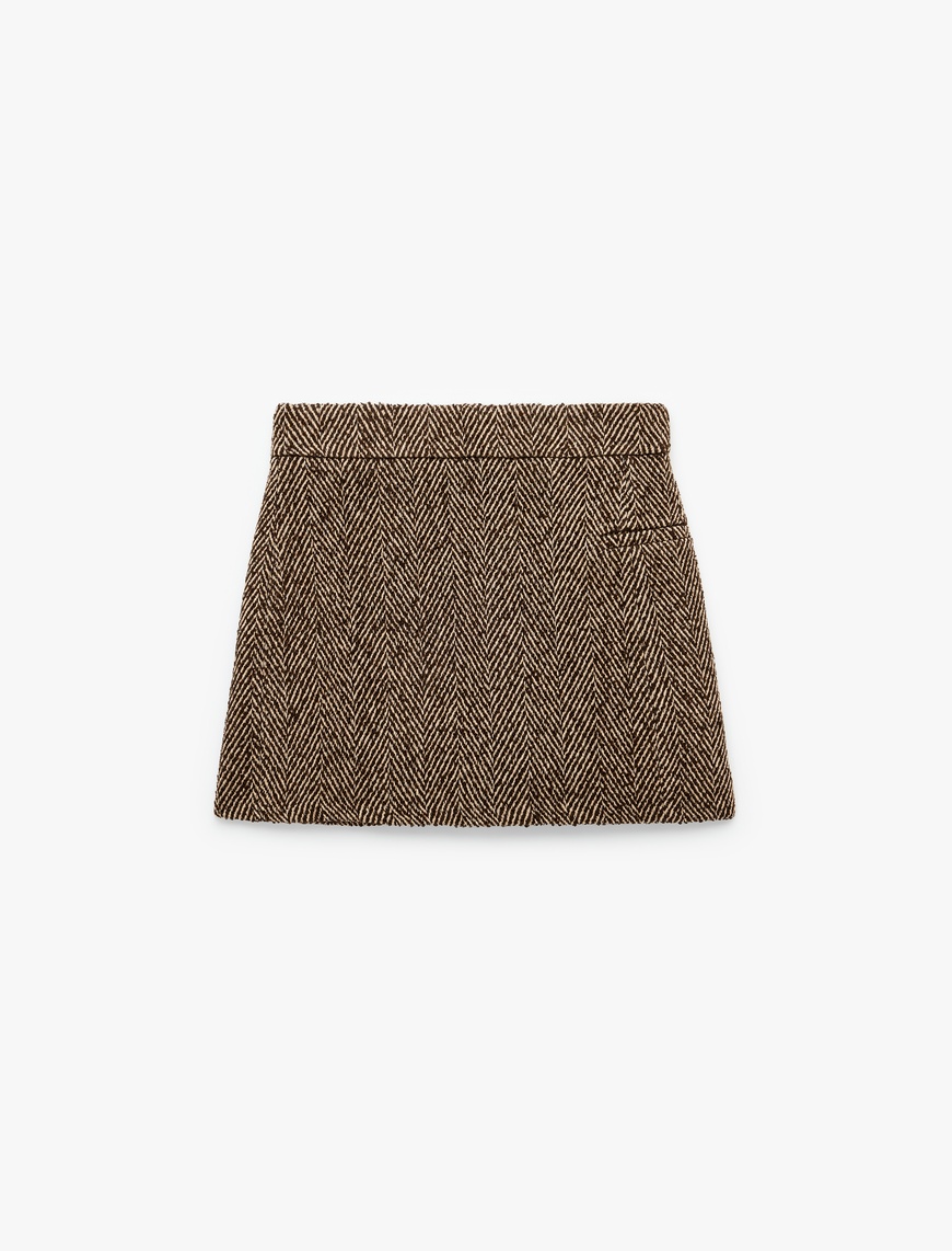   Koton X Melis Ağazat - A Kesim Slim Fit Cepli Mini Kışlık Etek