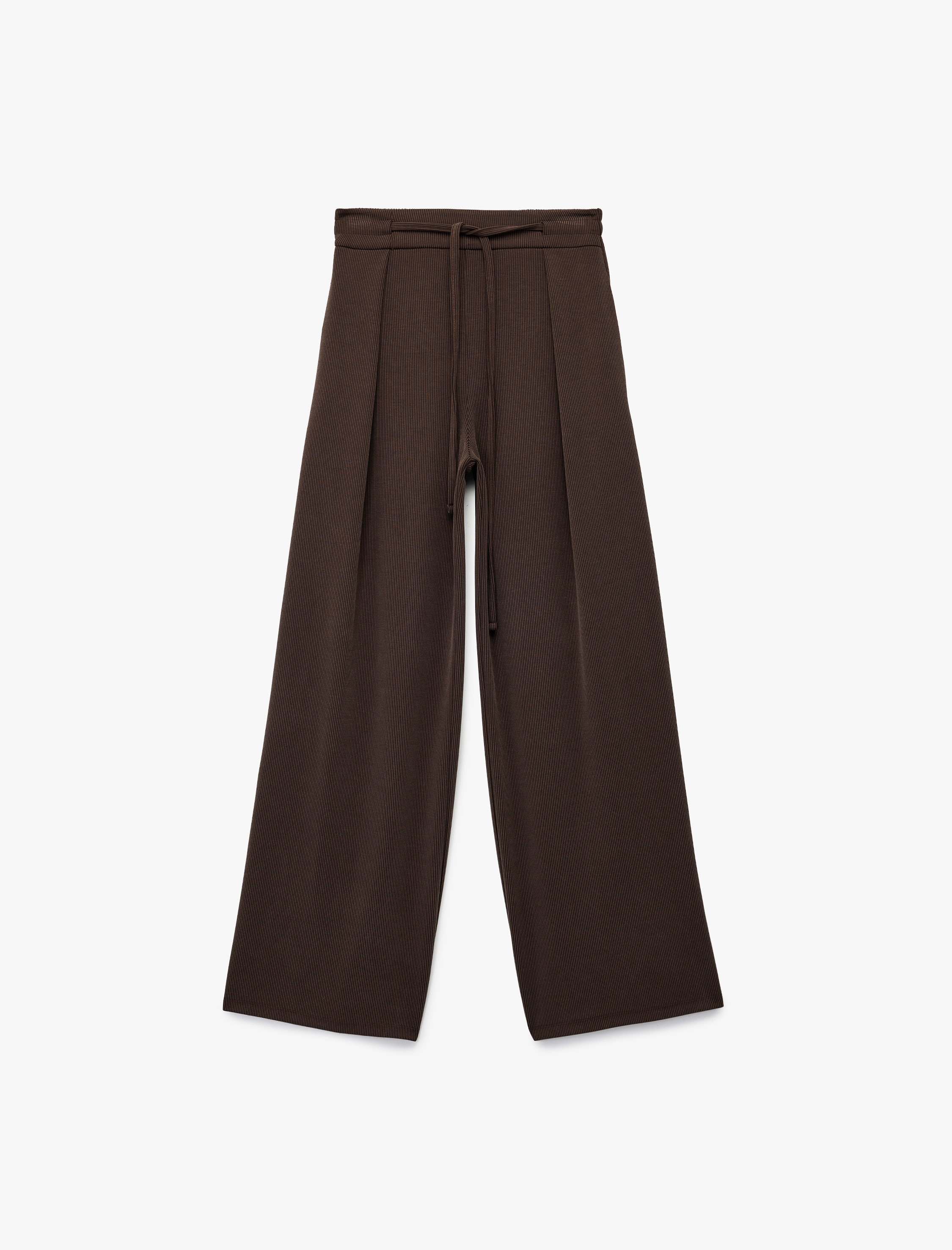 Koton X Sibil Çetinkaya - Düşük Bel Düz Geniş Paça Fitilli Pantolon