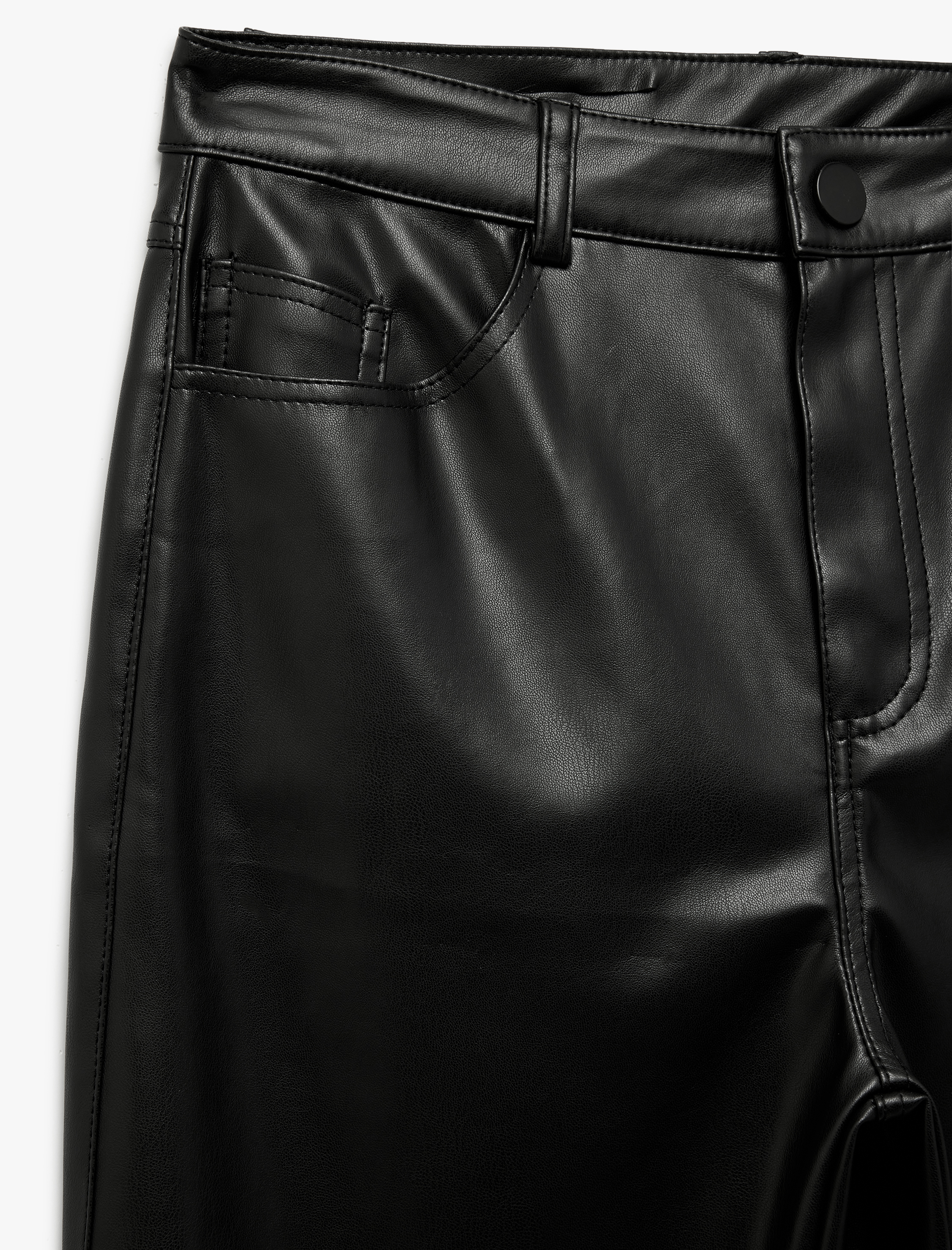   Koton X Sibil Çetinkaya - Cepli Düz Paça Suni Deri Pantolon