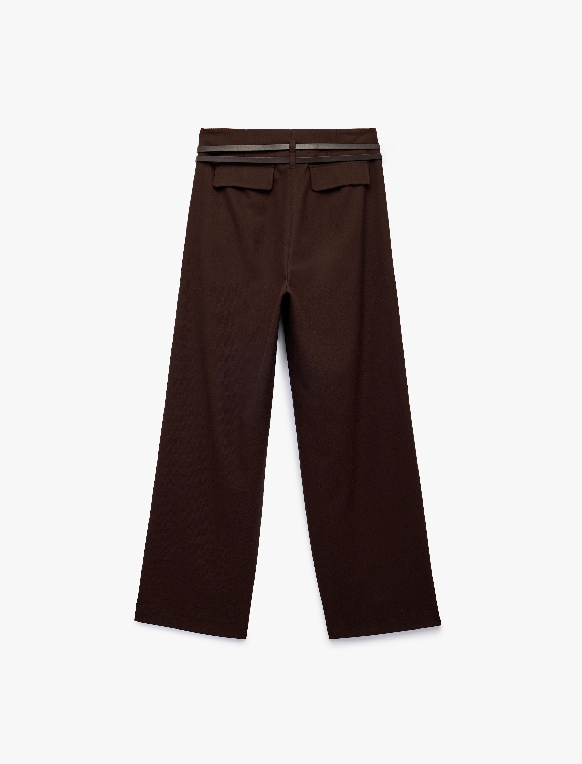   Koton X Sibil Çetinkaya - Kemerli Cepli Yüksek Bel Düz Bol Paça Kumaş Pantolon