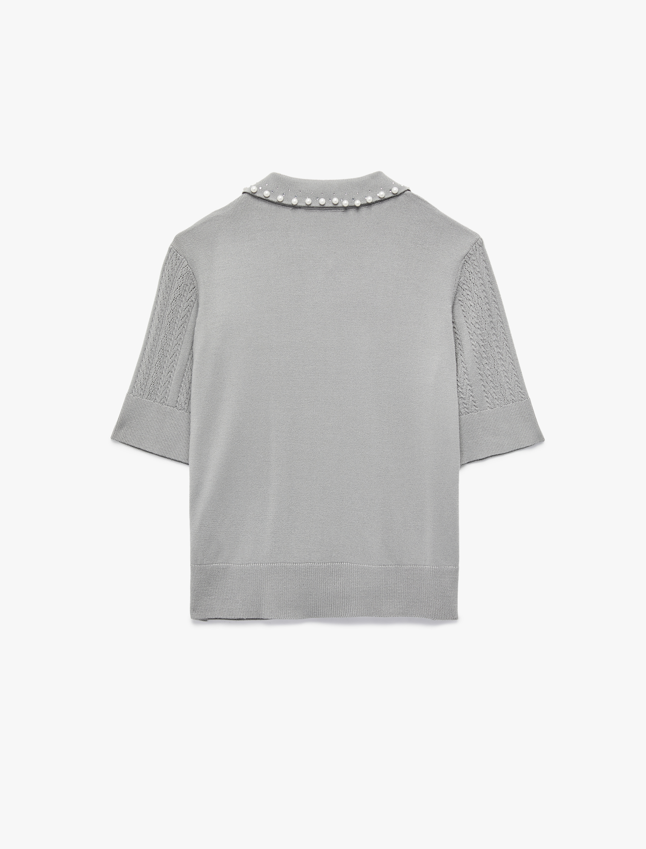   Triko Polo Yaka İnci Detaylı Kısa Kollu Kazak