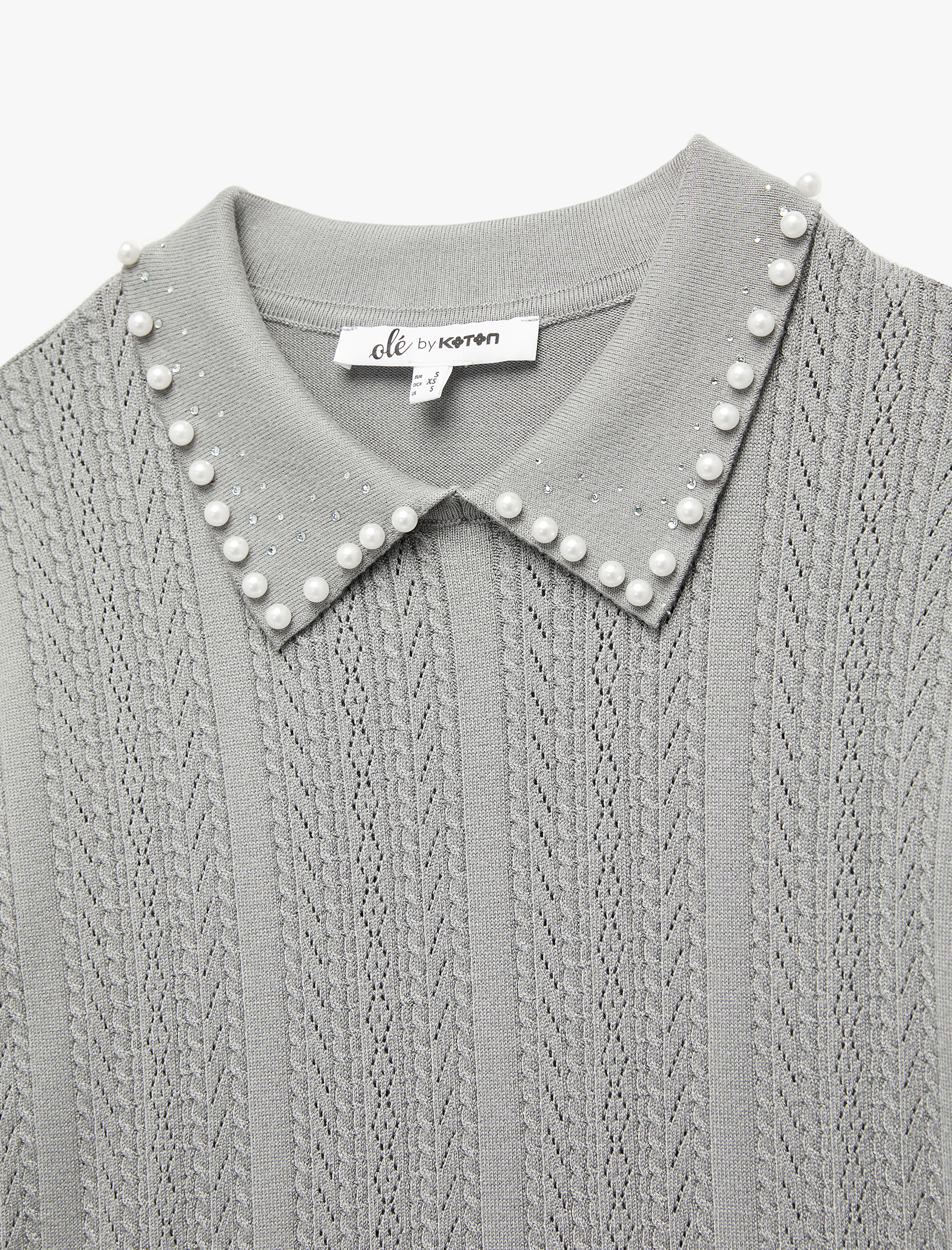   Triko Polo Yaka İnci Detaylı Kısa Kollu Kazak