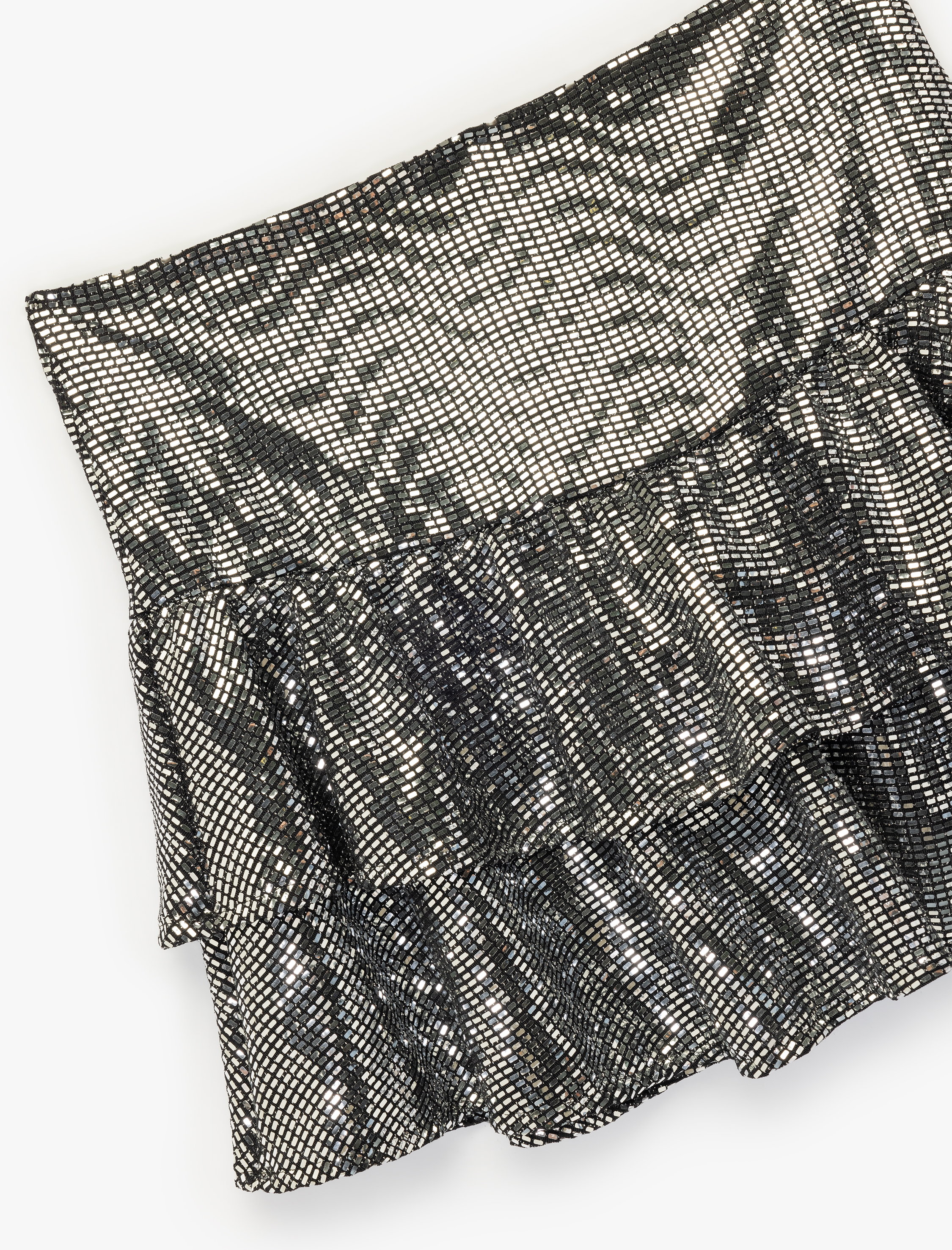   Pullu Payetli Yüksek Bel Katlı Volanlı Mini Etek