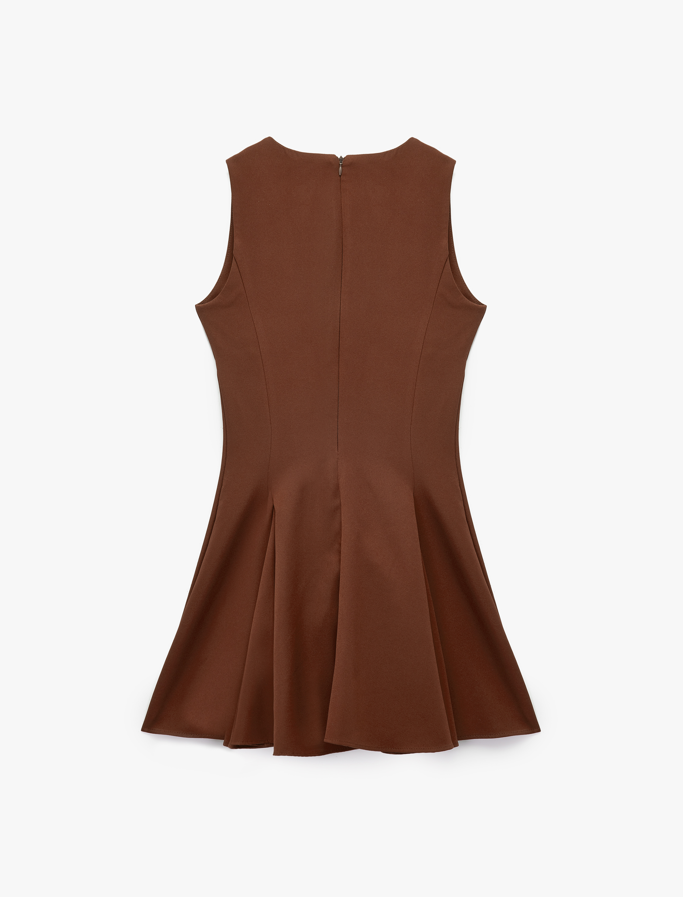   Bağcıklı Fiyonklu Yaka Kolsuz A Kesim Mini Elbise