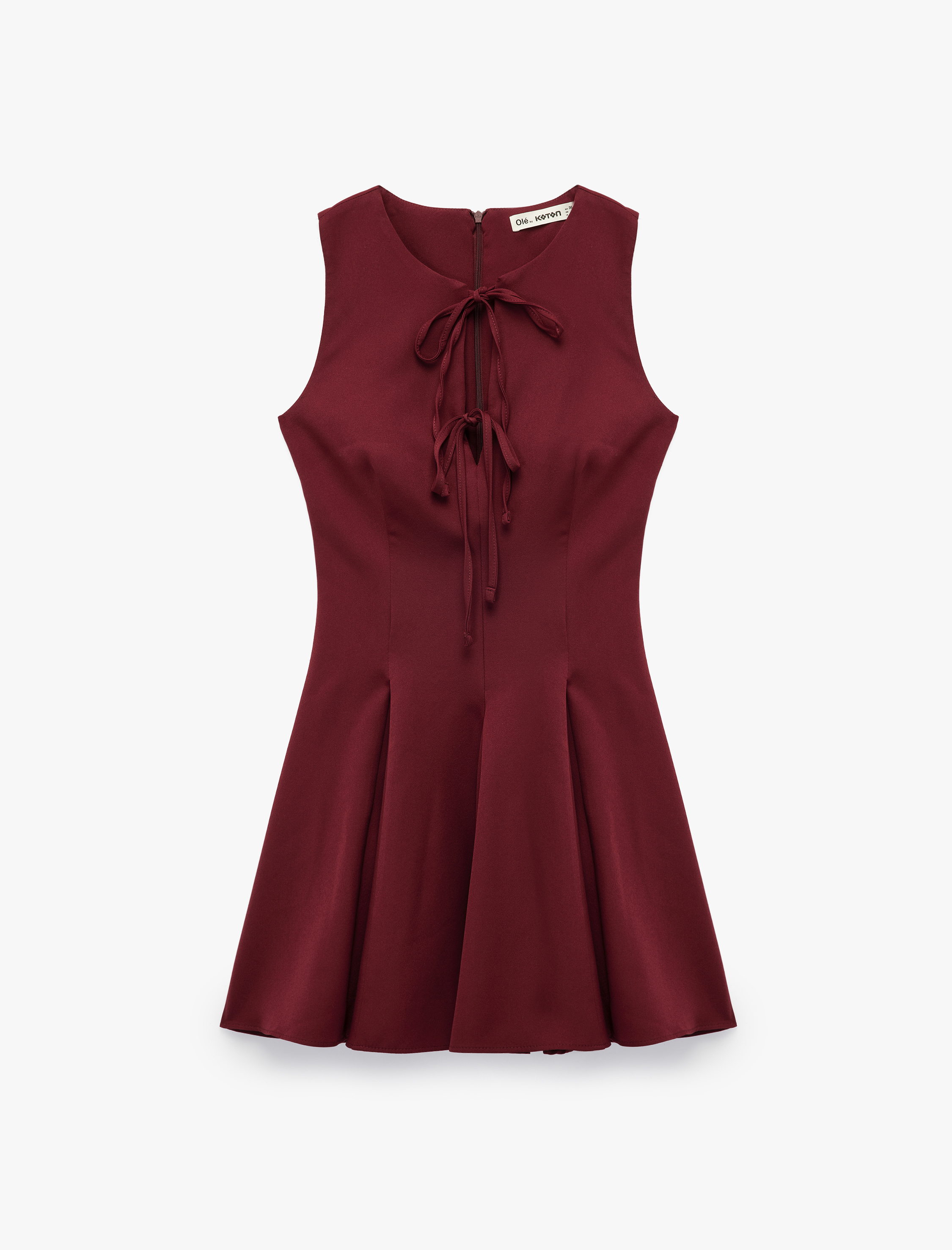   Bağcıklı Fiyonklu Yaka Kolsuz A Kesim Mini Elbise