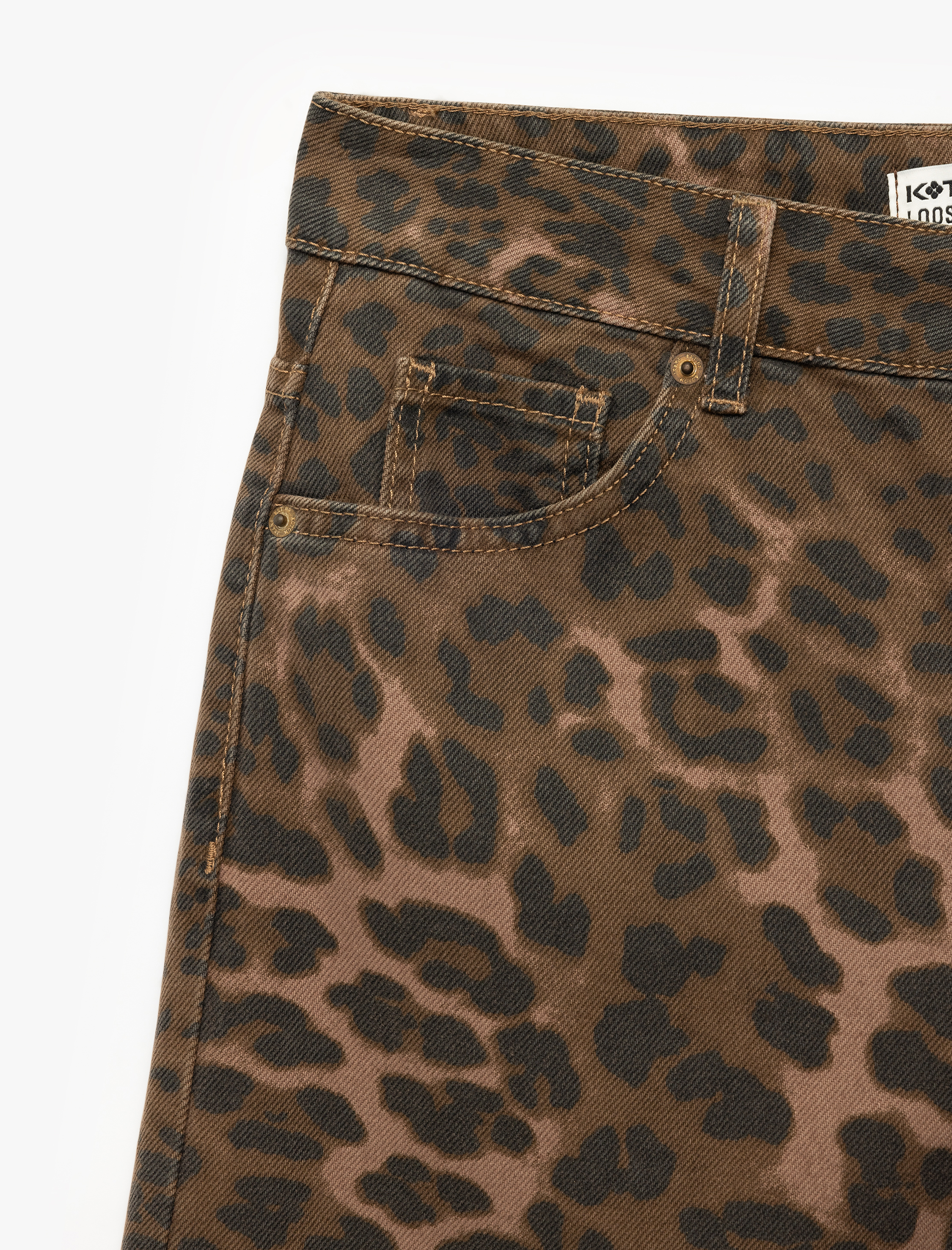  Leopar Desenli Bol Kalıp Jean Pantolon - Loose Straight Fit Jean