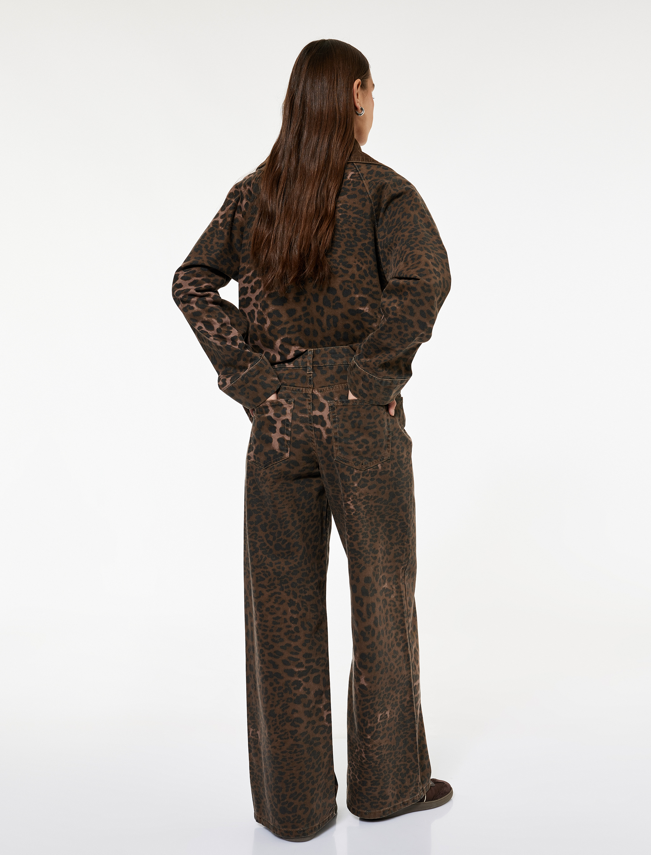   Leopar Desenli Bol Kalıp Jean Pantolon - Loose Straight Fit Jean