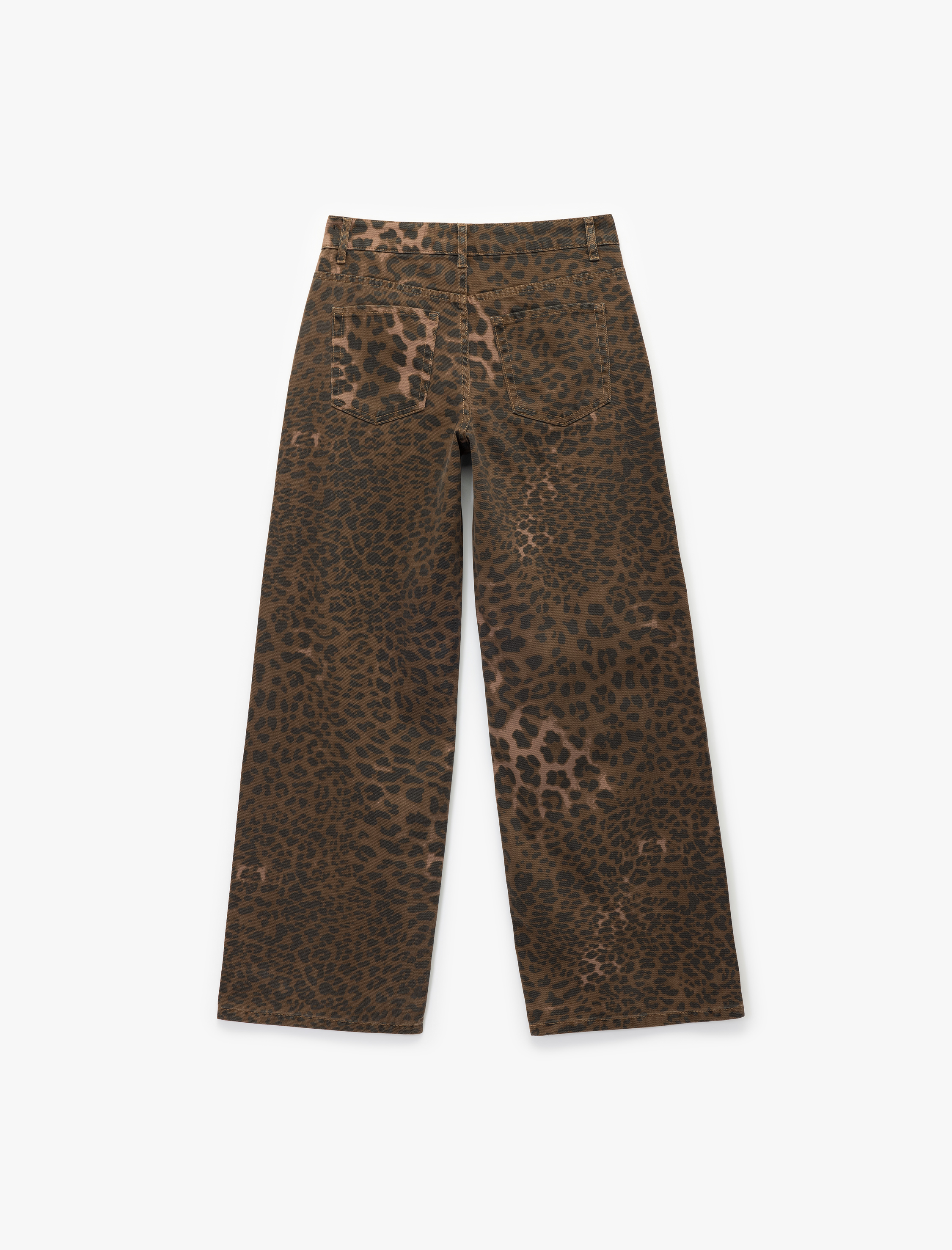   Leopar Desenli Bol Kalıp Jean Pantolon - Loose Straight Fit Jean