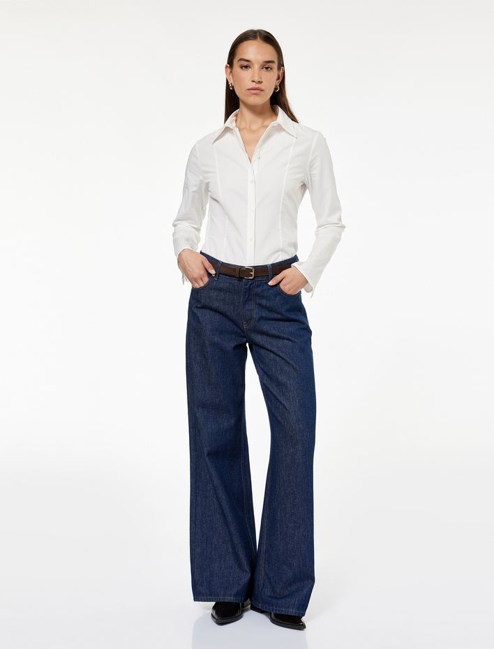  Pamuklu Uzun Kollu Slim Fit Düğmeli Klasik Yaka Gömlek