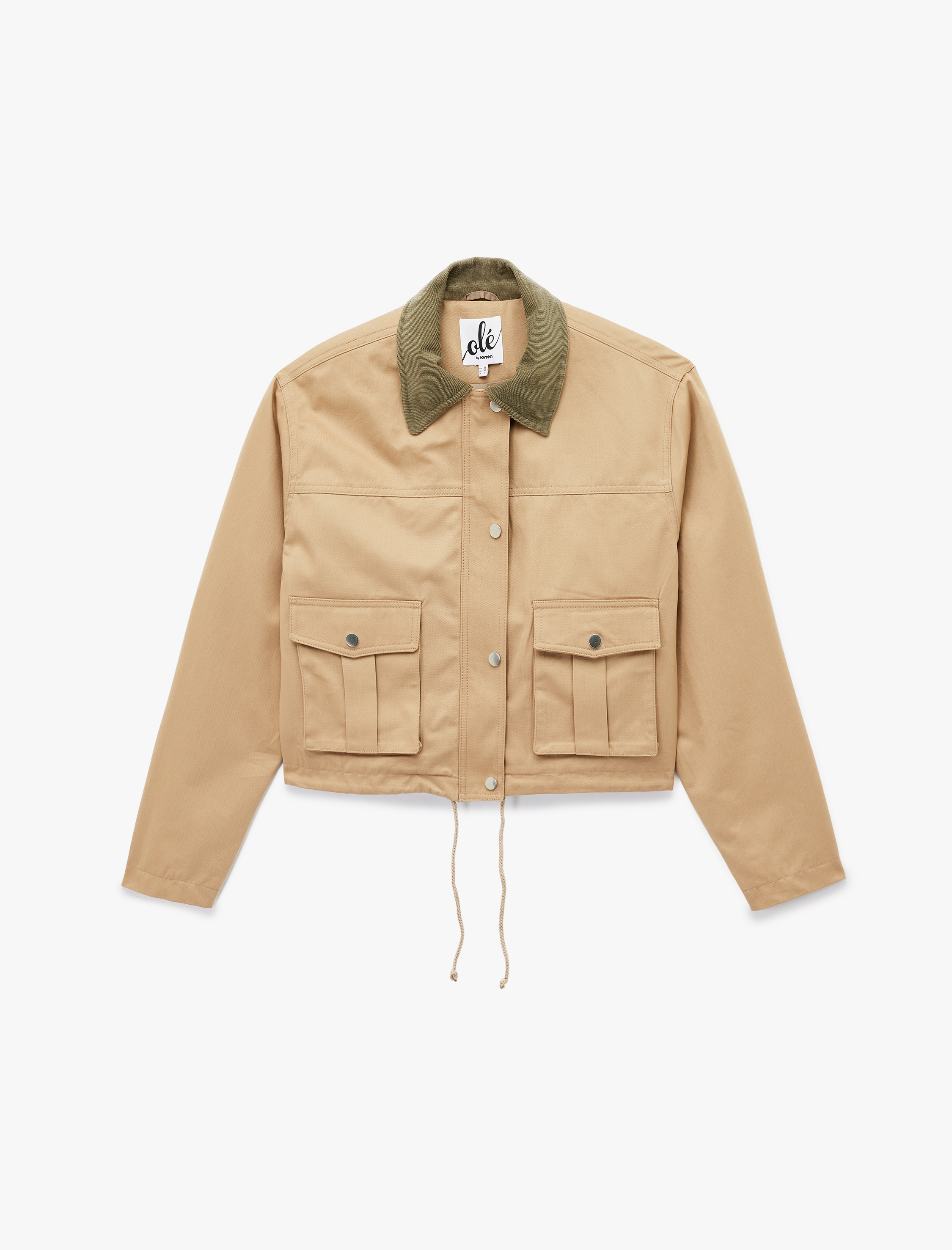   Kadife Yaka Cep Detaylı Fermuarlı Çıtçıt Düğmeli Mevsimlik Ceket