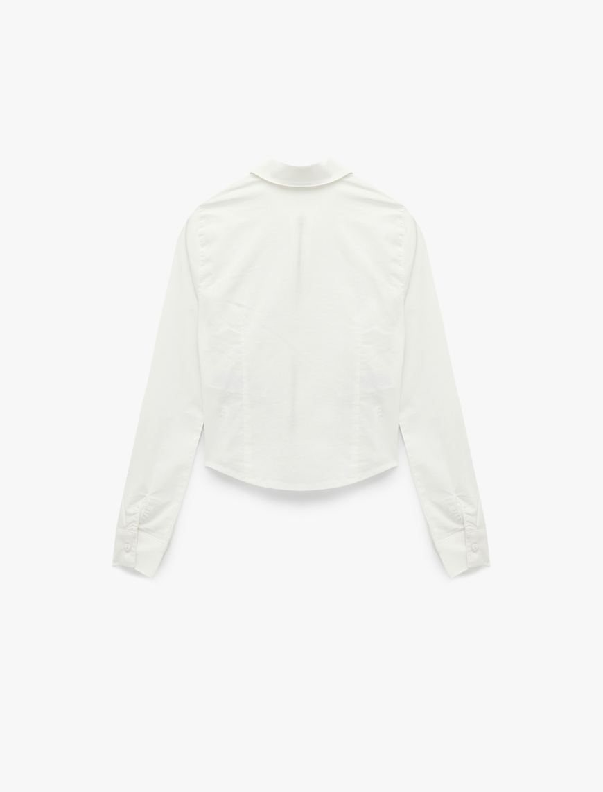   Klasik Yaka Korse Görünümlü Slim Fit Uzun Kollu Crop Fermuarlı Gömlek