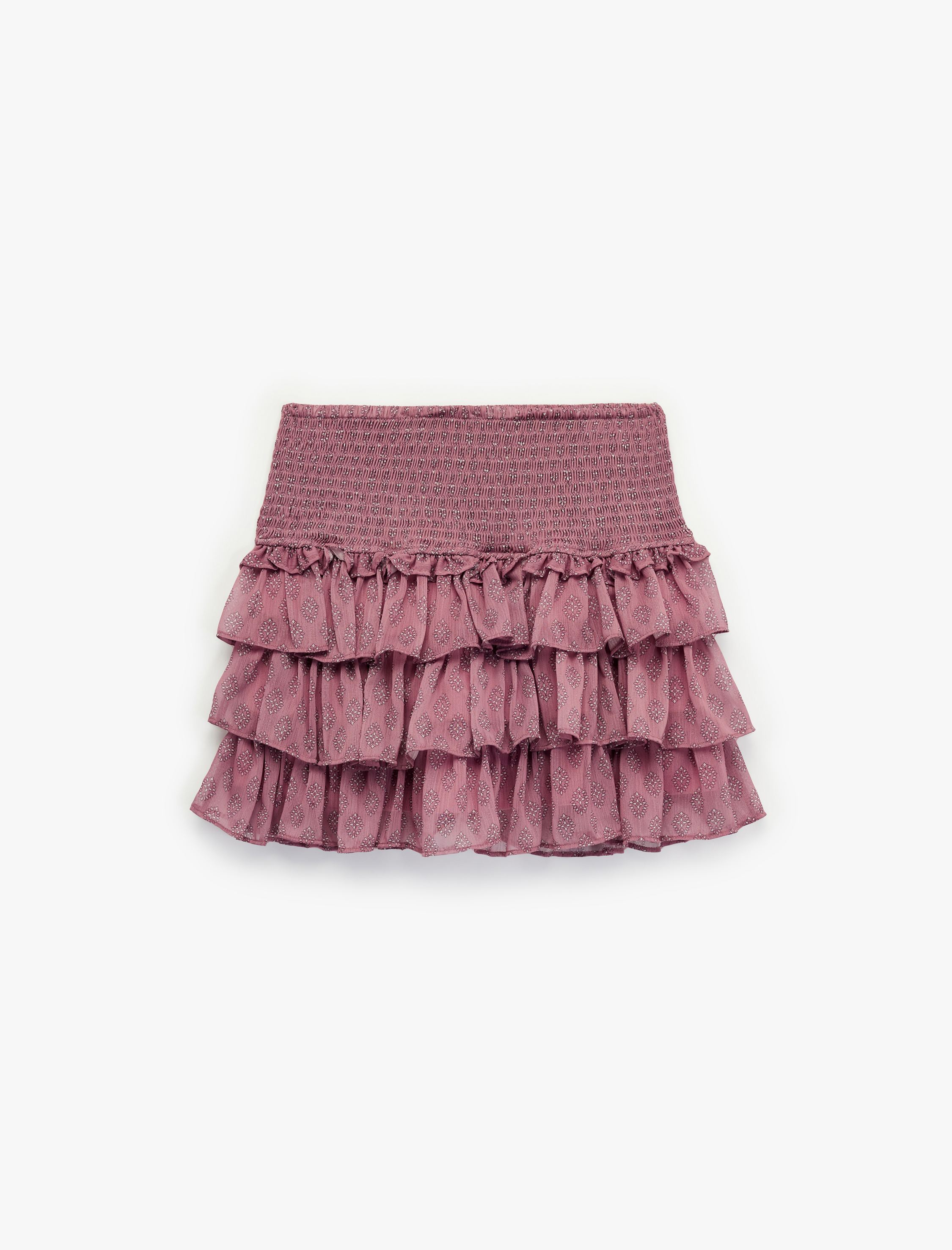   Gipeli Kat Detaylı Volanlı Desenli Mini Şort Etek