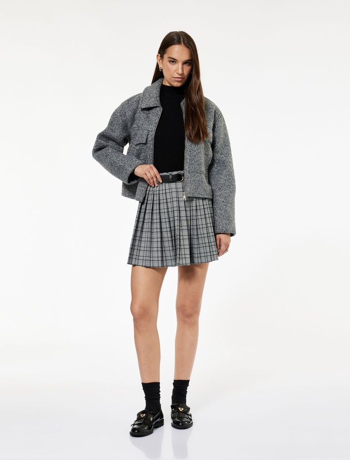  Uzun Kollu Fermuarlı Gömlek Yaka Bomber Mont