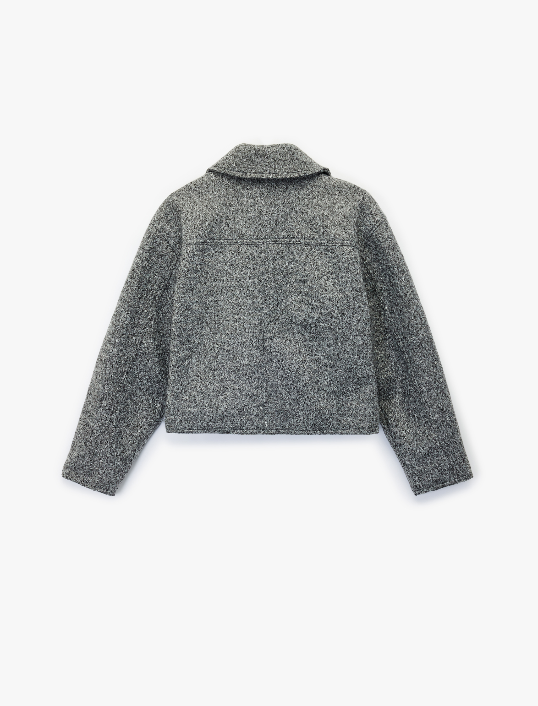   Uzun Kollu Fermuarlı Gömlek Yaka Bomber Mont