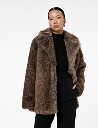 Koton X Melis Ağazat - Düğmeli Uzun Kollu Suni Kürk Kaban