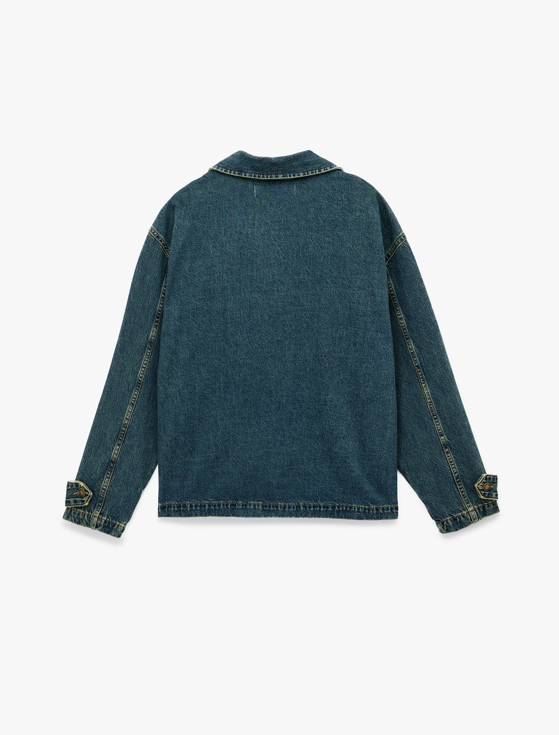   Pamuklu Uzun Kollu Dik Yaka Cep Detaylı Düğmeli Denim Ceket