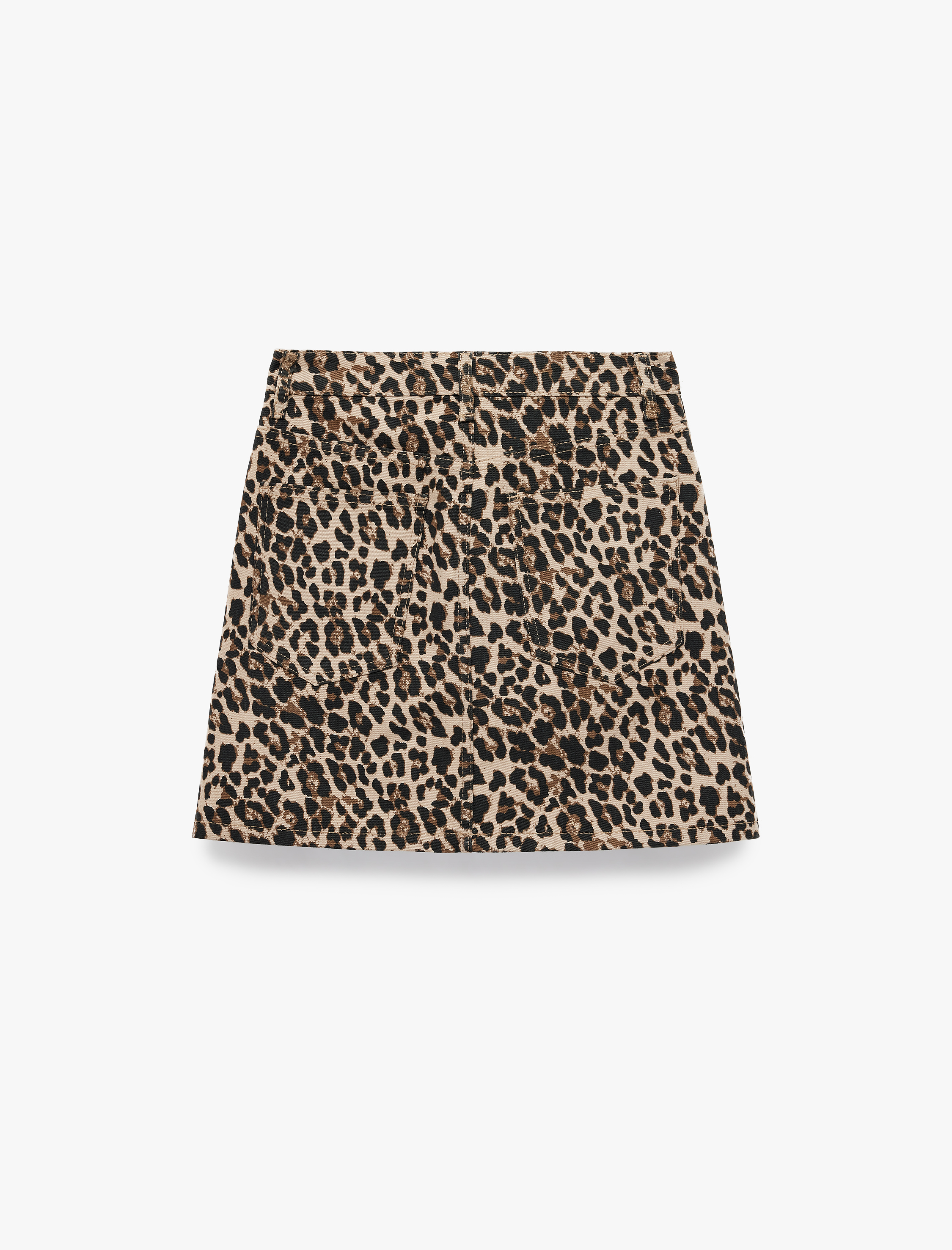   Yüksek Bel Leopar Desenli Taş Detaylı Mini Etek