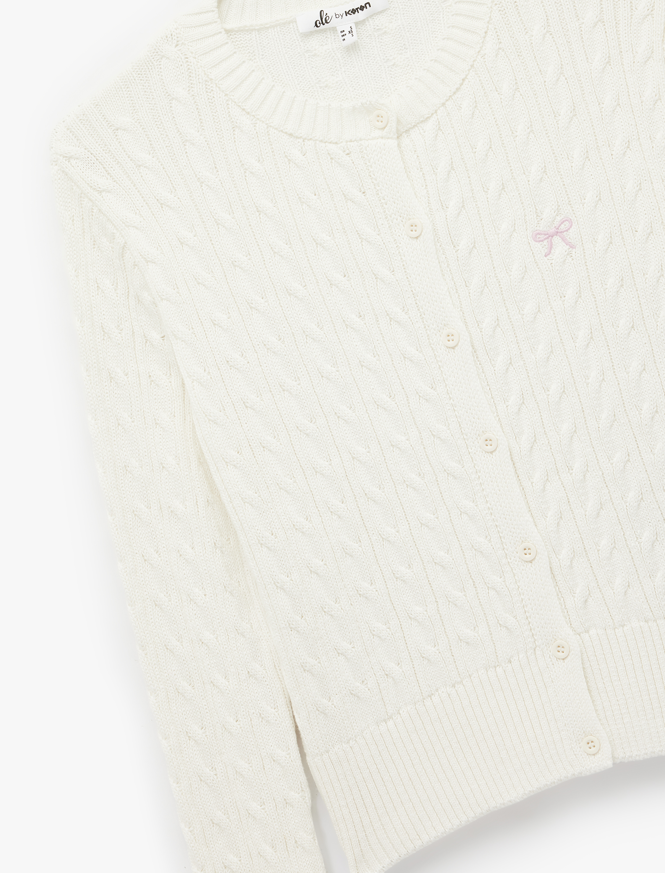   Pamuklu Saç Örgüsü Dokulu Düğmeli Bisiklet Yaka Slim Fit Fiyonklu Hırka